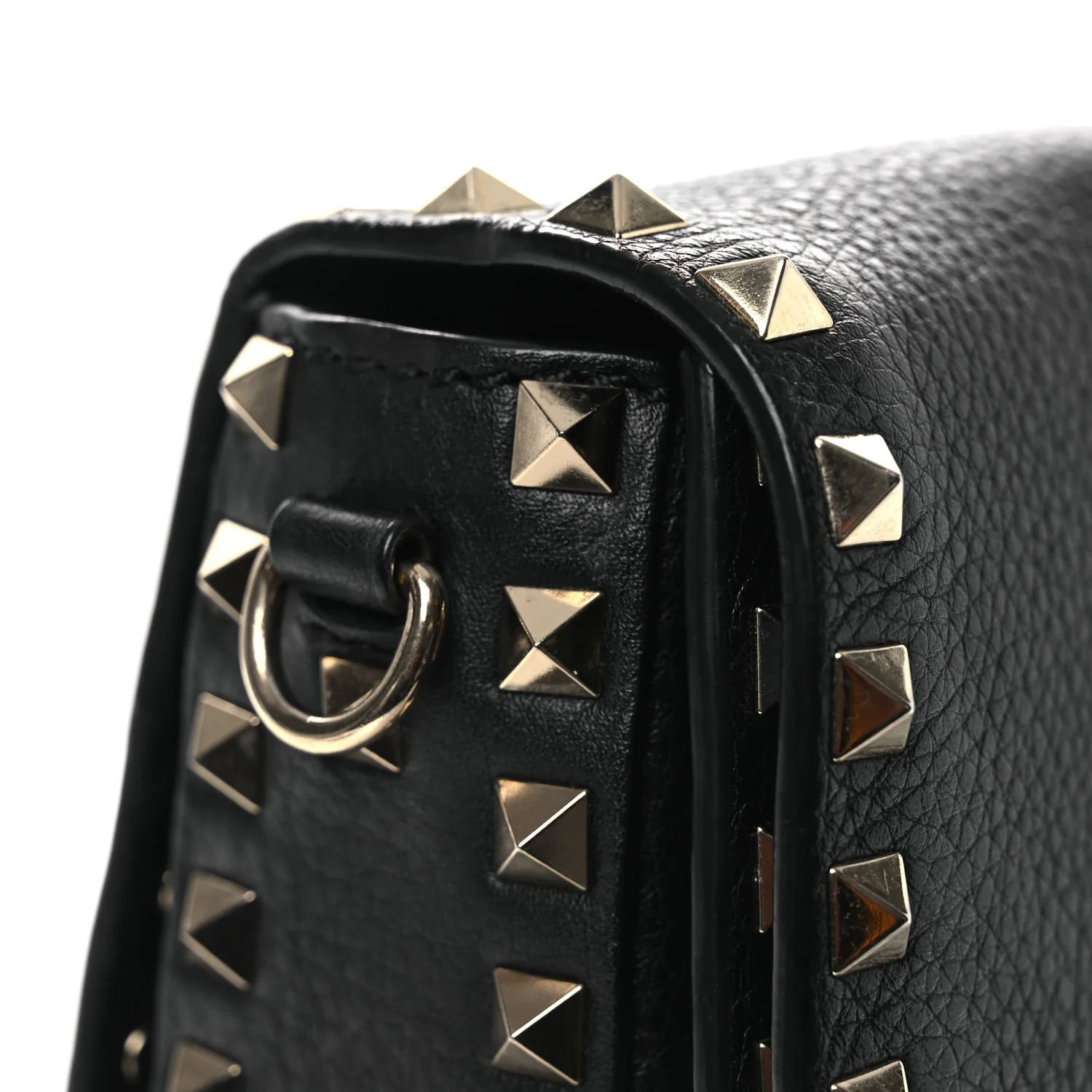 Pebbled Calfskin Medium Rockstud Flap Saddle Bag Black - Image 11