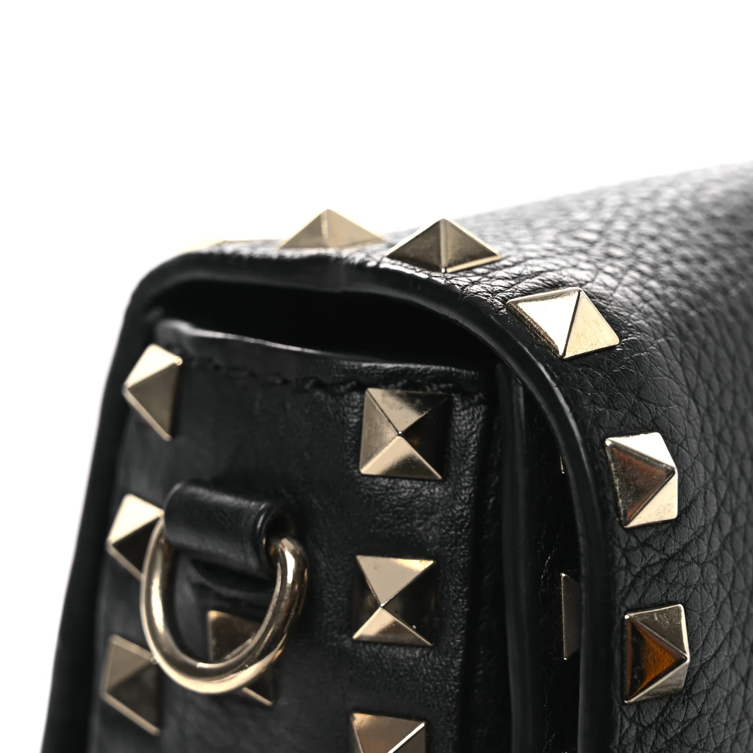 Pebbled Calfskin Medium Rockstud Flap Saddle Bag Black - Image 15