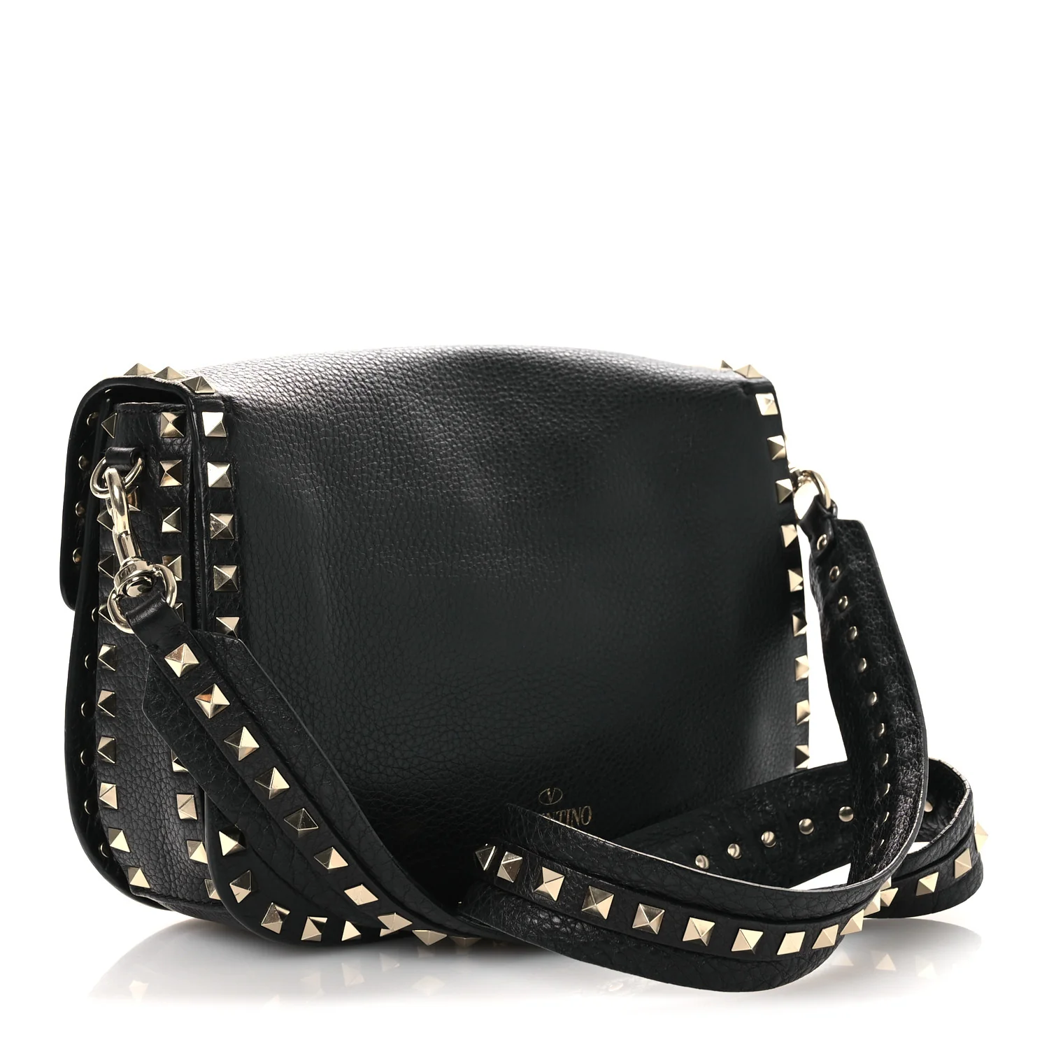 Pebbled Calfskin Medium Rockstud Flap Saddle Bag Black - Image 3