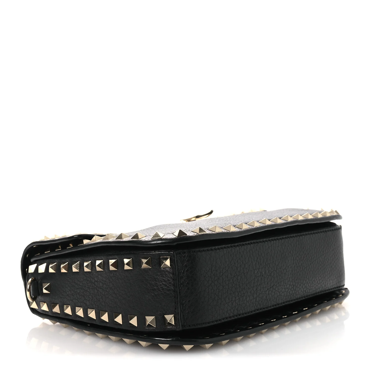 Pebbled Calfskin Medium Rockstud Flap Saddle Bag Black - Image 4