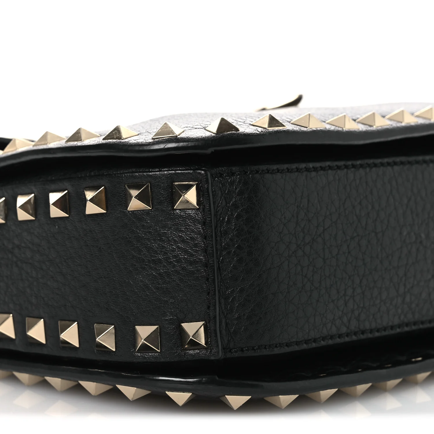 Pebbled Calfskin Medium Rockstud Flap Saddle Bag Black - Image 8