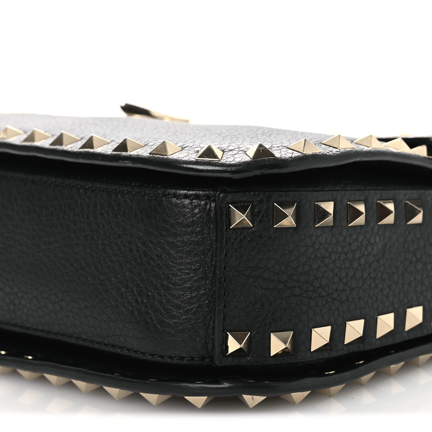 Pebbled Calfskin Medium Rockstud Flap Saddle Bag Black - Image 9