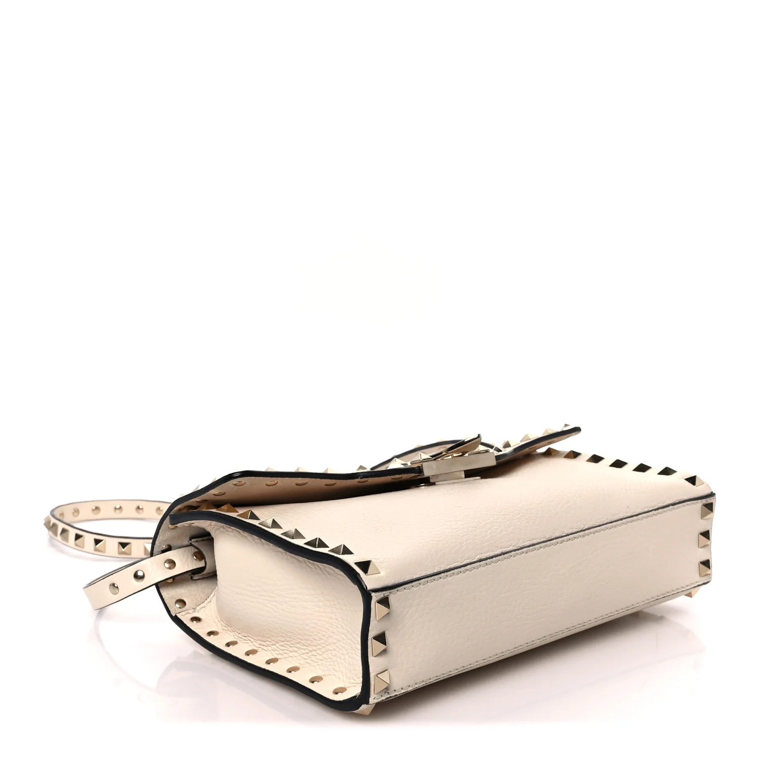 Pebbled Calfskin Medium Rockstud Flip Lock Crossbody Bag Light Ivory - Image 4