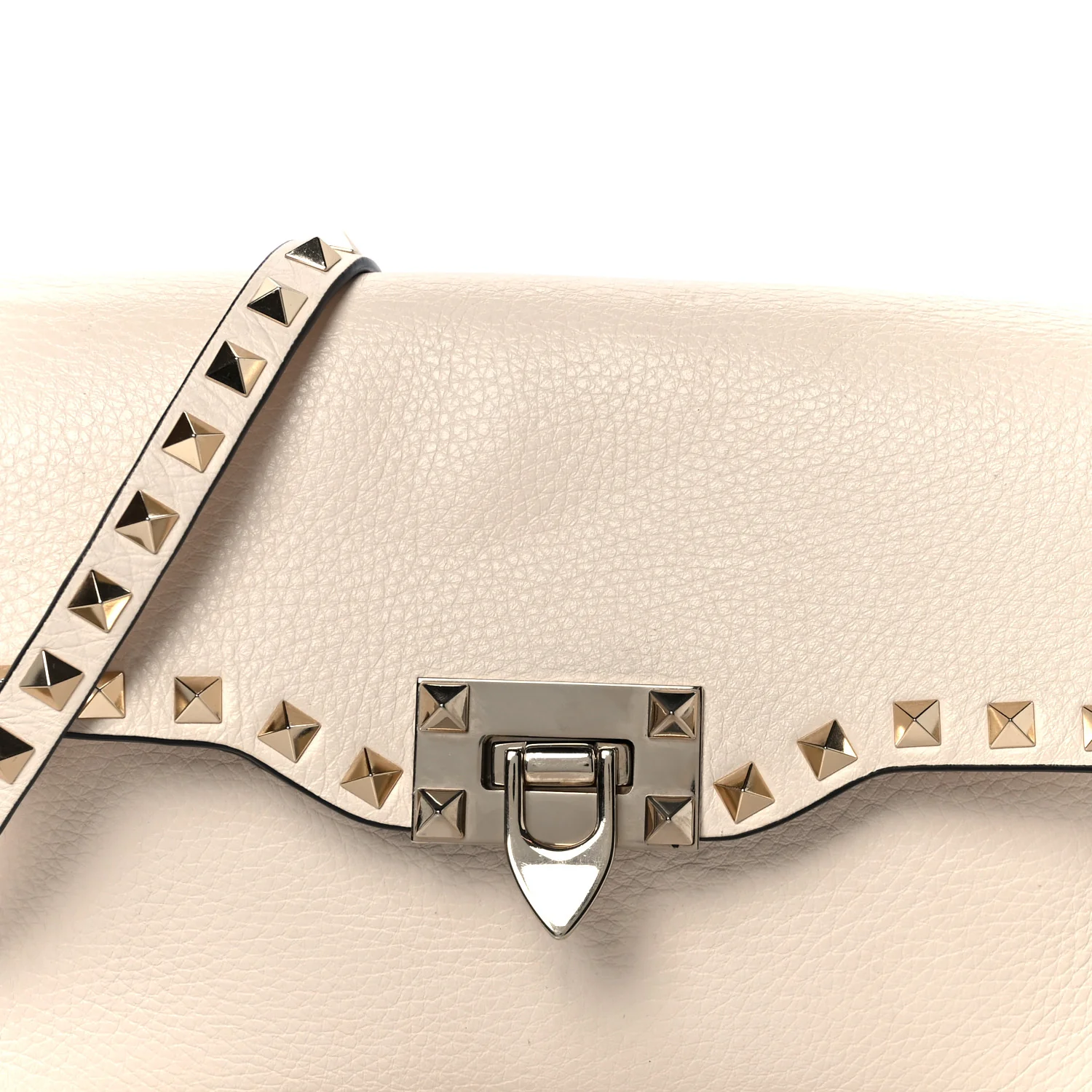 Pebbled Calfskin Medium Rockstud Flip Lock Crossbody Bag Light Ivory - Image 8