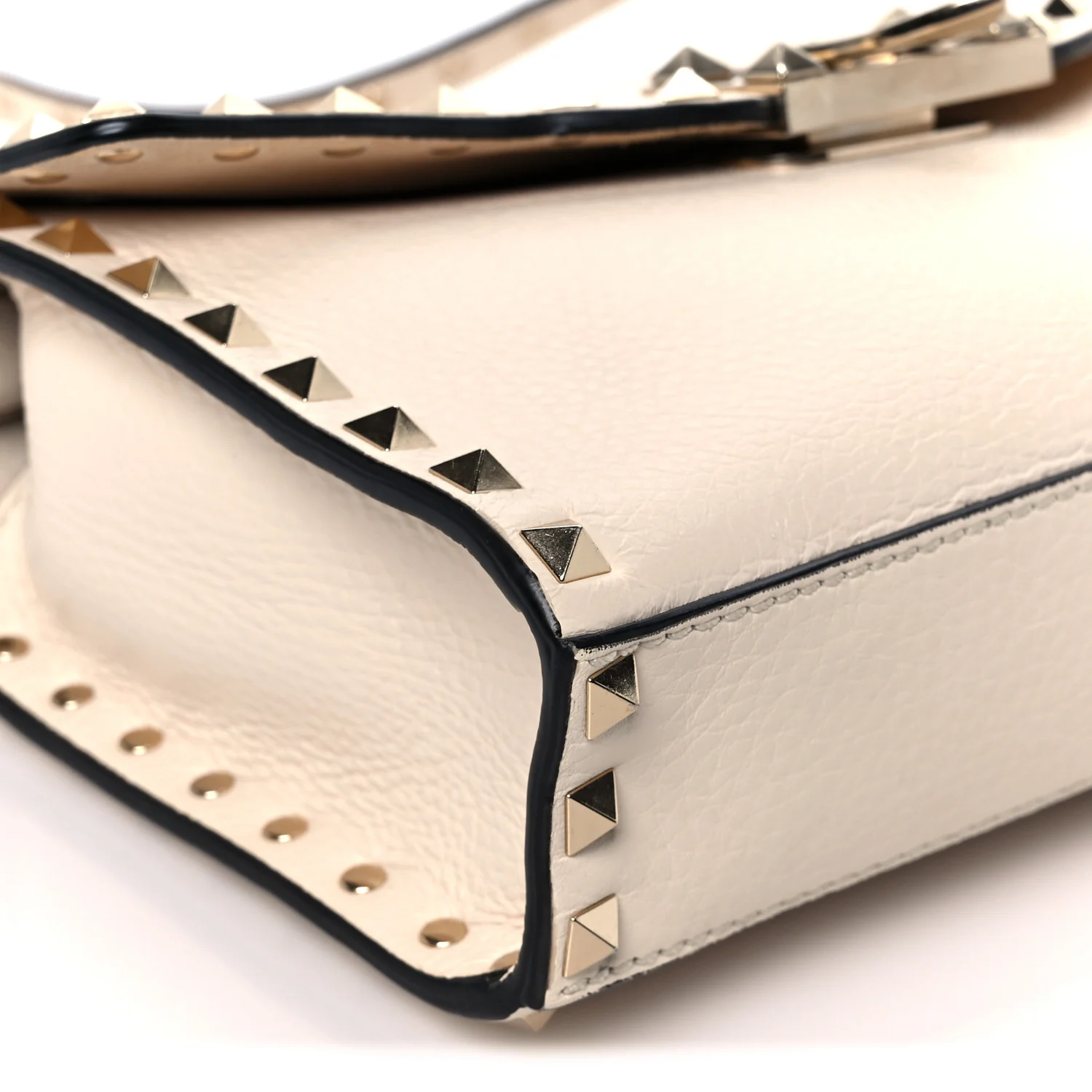 Pebbled Calfskin Medium Rockstud Flip Lock Crossbody Bag Light Ivory - Image 9