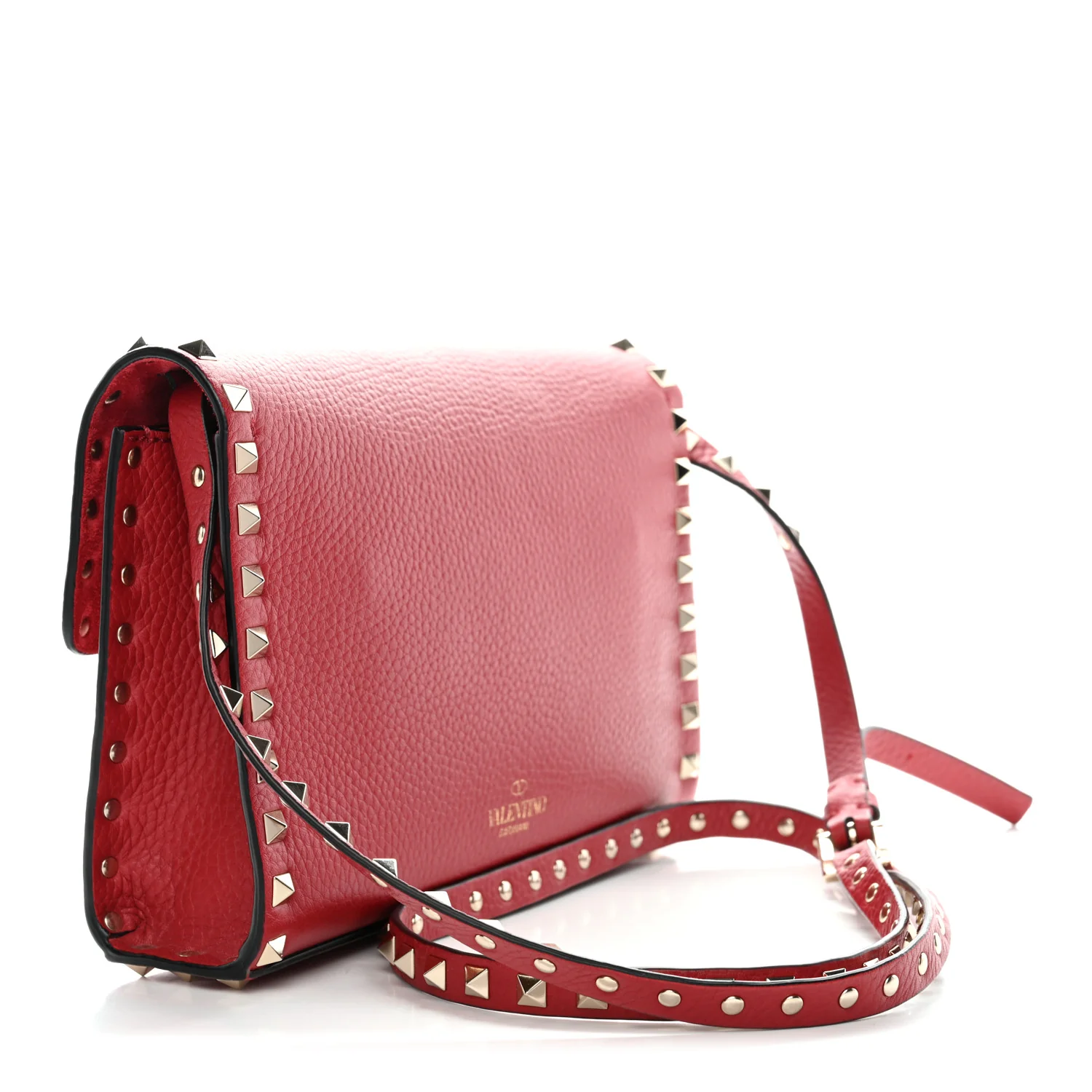 Pebbled Calfskin Medium Rockstud Flip Lock Crossbody Bag Red - Image 3
