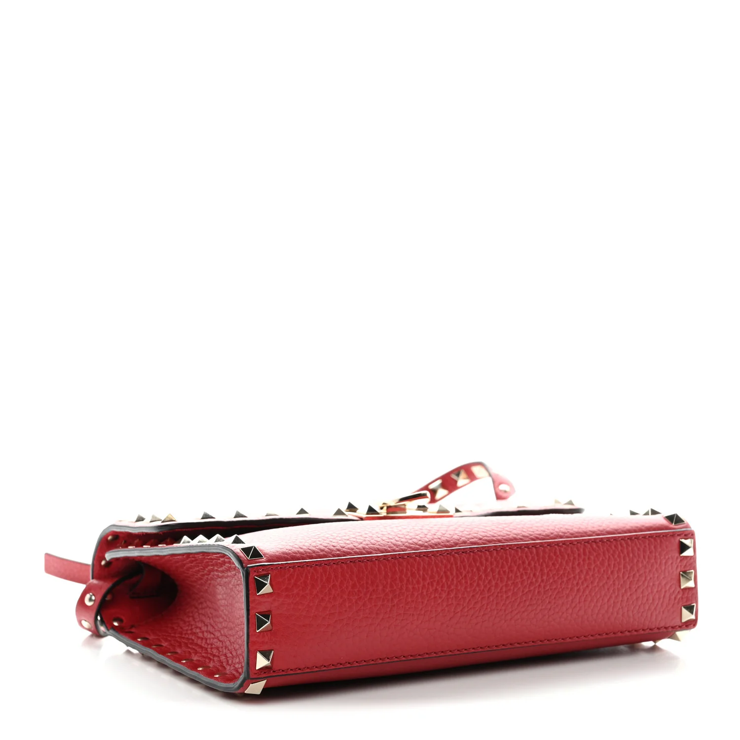 Pebbled Calfskin Medium Rockstud Flip Lock Crossbody Bag Red - Image 4