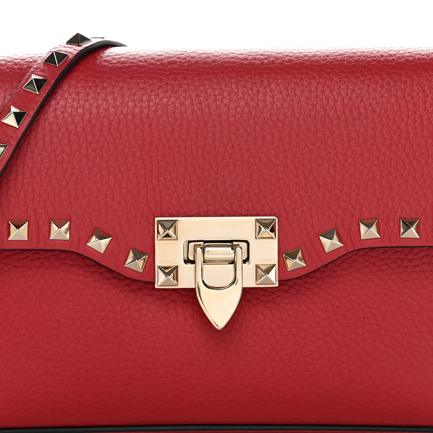 Pebbled Calfskin Medium Rockstud Flip Lock Crossbody Bag Red - Image 7