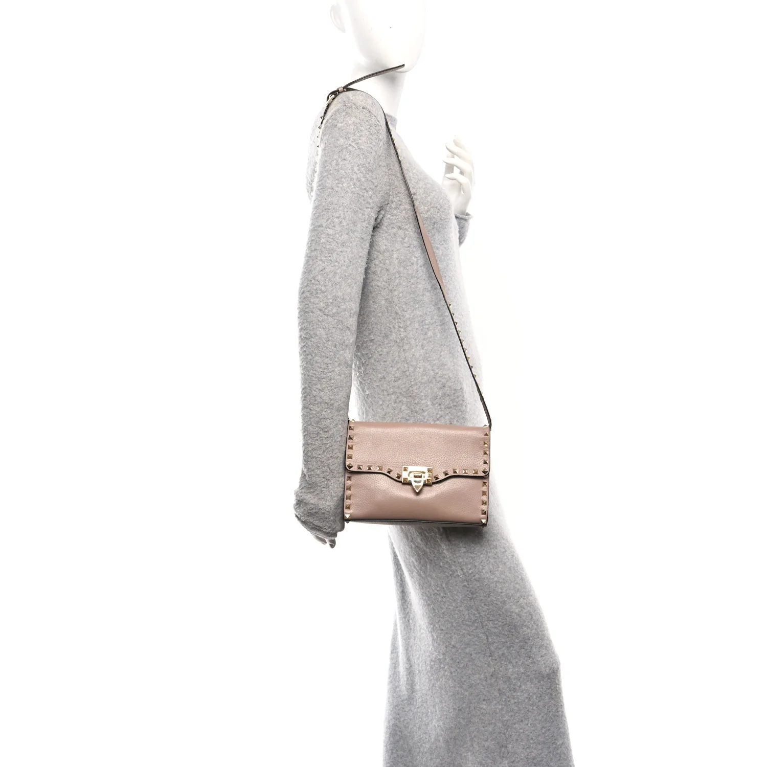 Pebbled Calfskin Medium Rockstud Flip Lock Crossbody Bag Skin Sorbet - Image 2