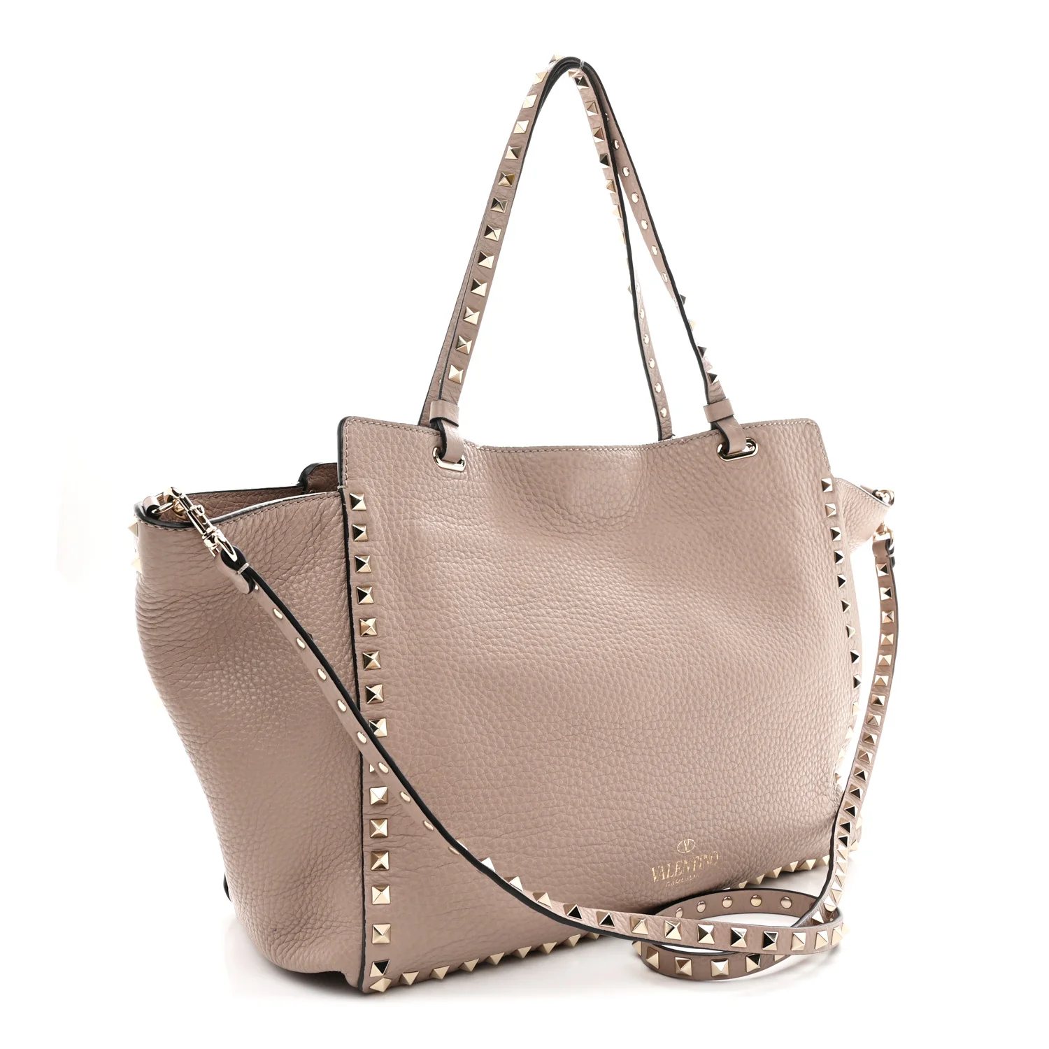 Pebbled Calfskin Medium Rockstud Tote Poudre - Image 3