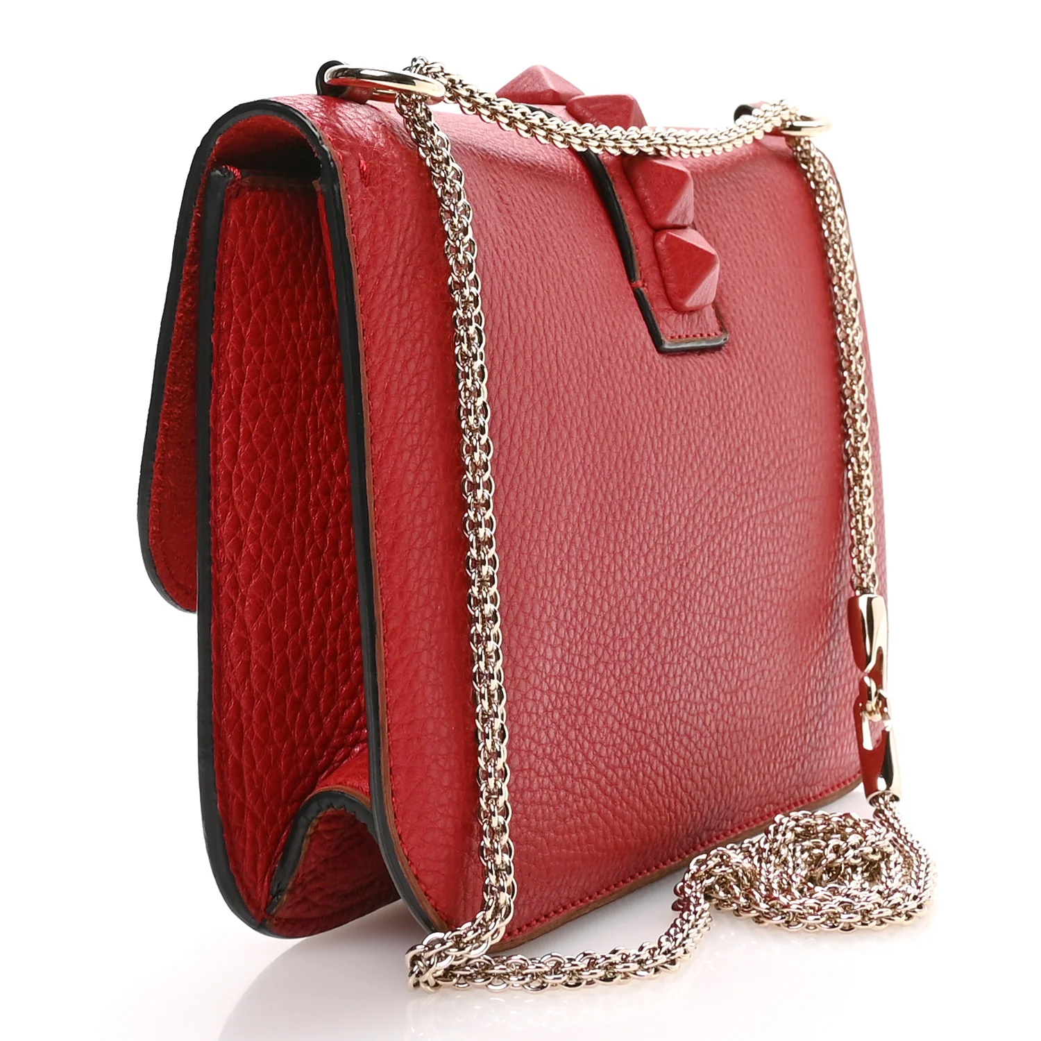 Pebbled Calfskin Monochrome Medium Glam Lock Rockstud Flap Rosso Valentino - Image 3
