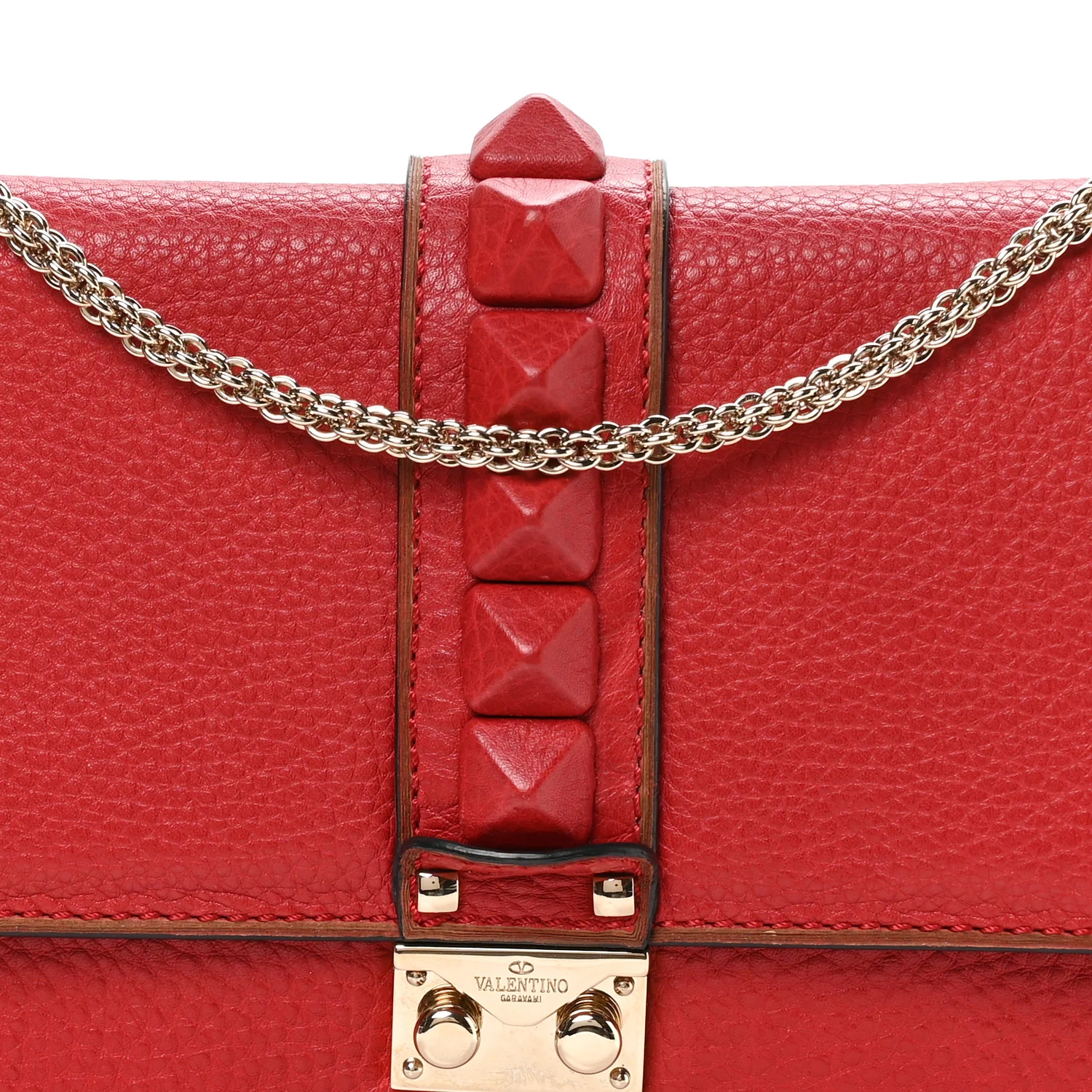 Pebbled Calfskin Monochrome Medium Glam Lock Rockstud Flap Rosso Valentino - Image 8