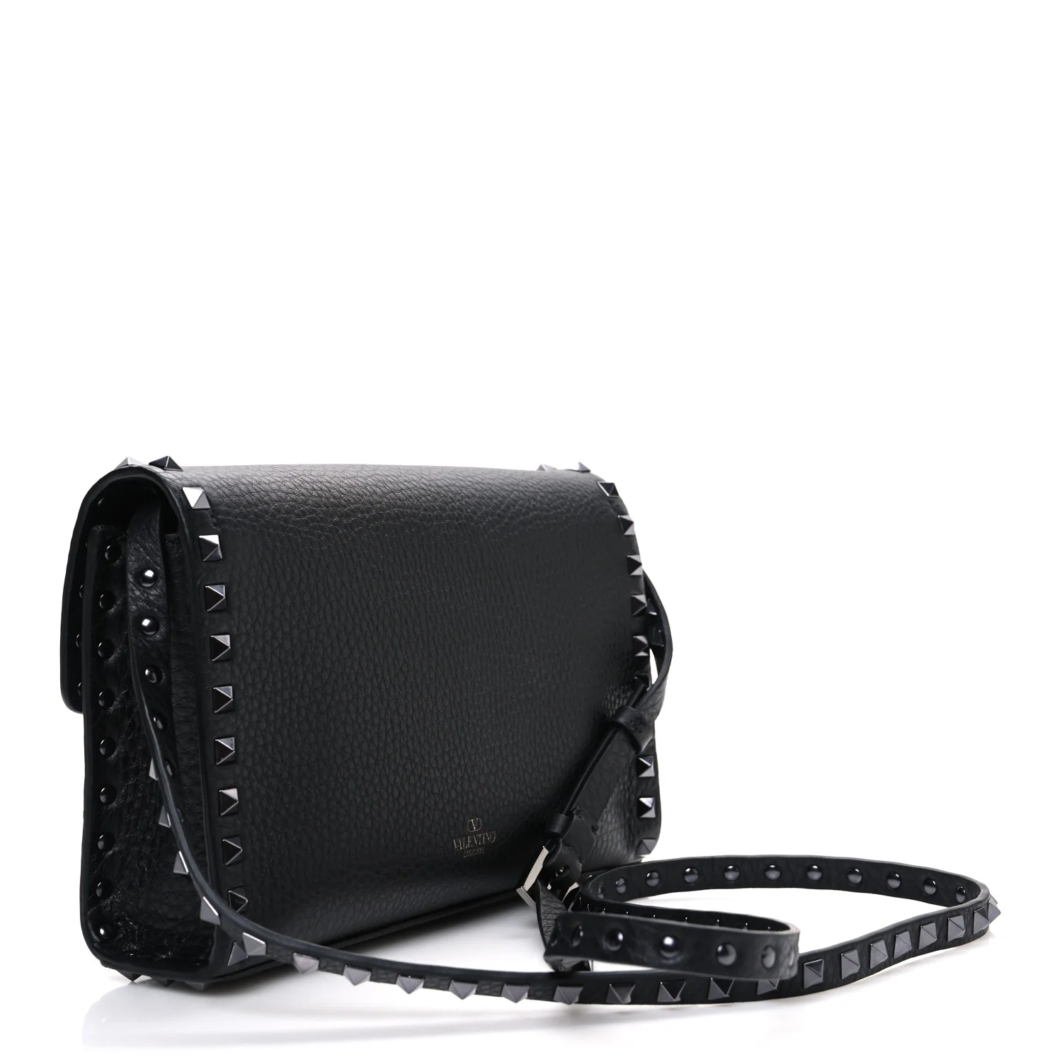 Pebbled Calfskin Monochrome Medium Rockstud Flip Lock Crossbody Bag Black - Image 3