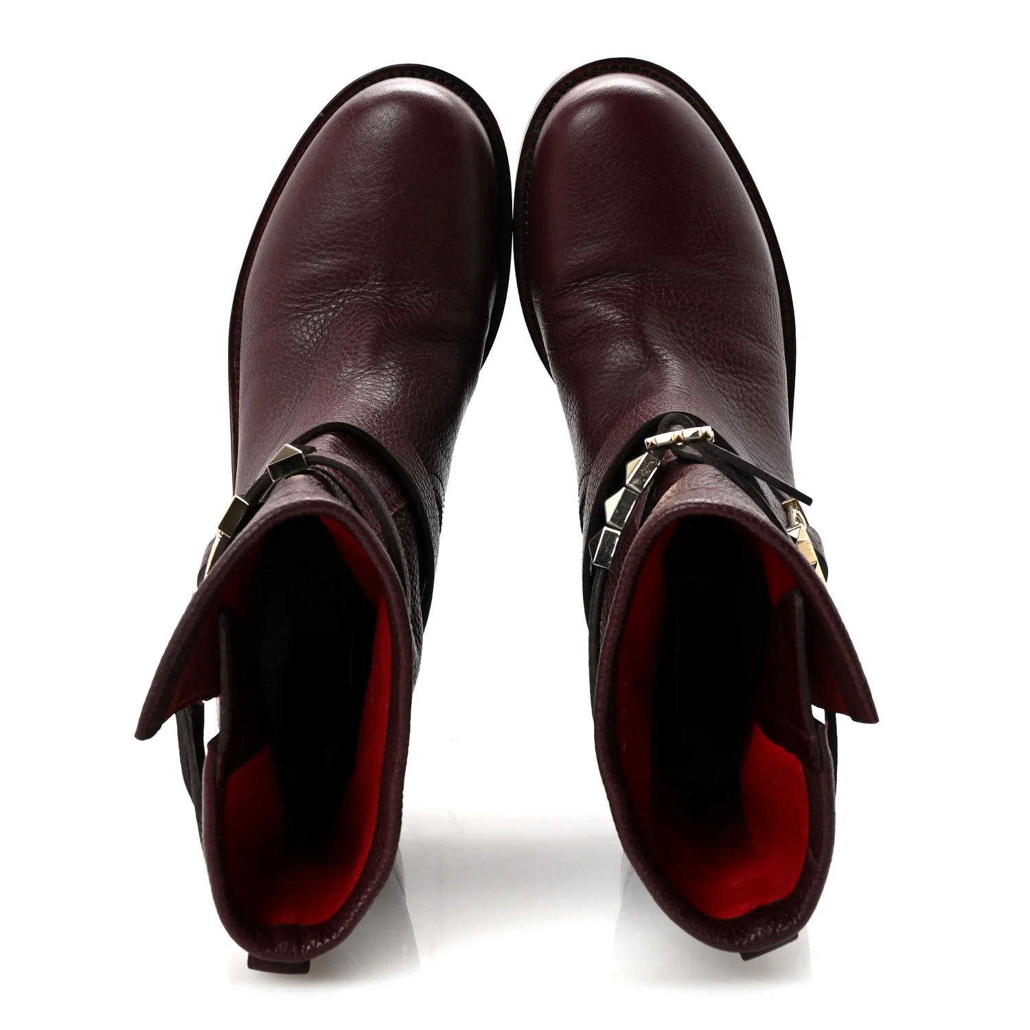 Pebbled Calfskin Rockstud Biker Boots 40 Rubin - Image 2