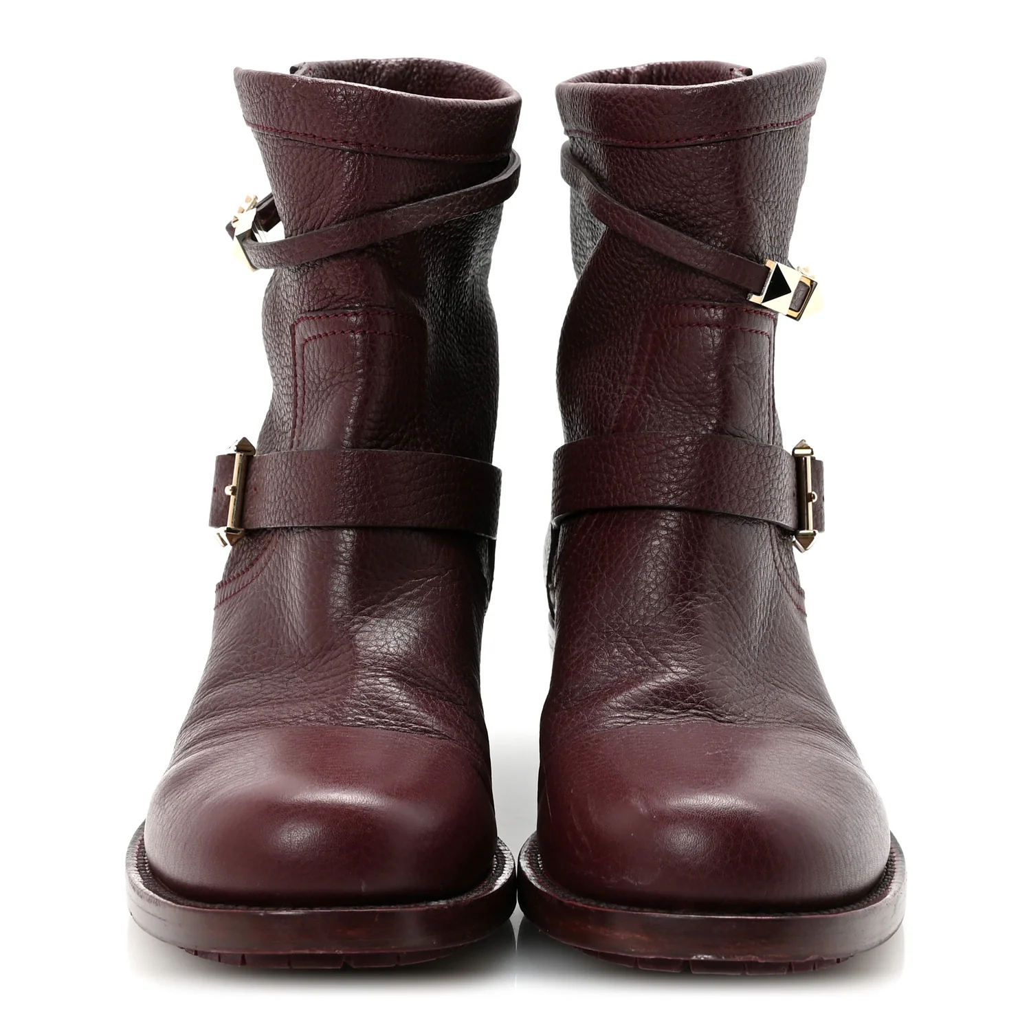 Pebbled Calfskin Rockstud Biker Boots 40 Rubin - Image 3