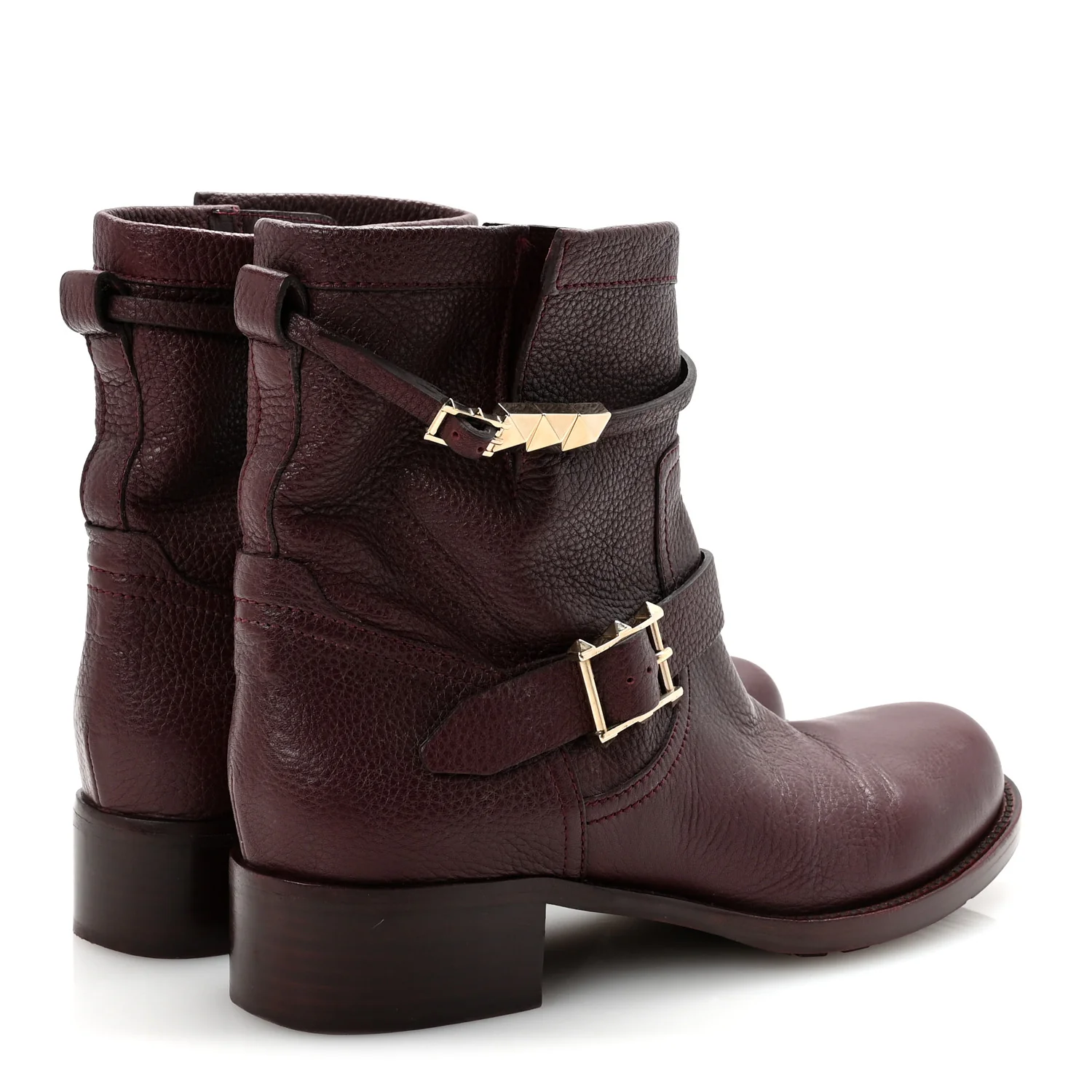 Pebbled Calfskin Rockstud Biker Boots 40 Rubin - Image 5