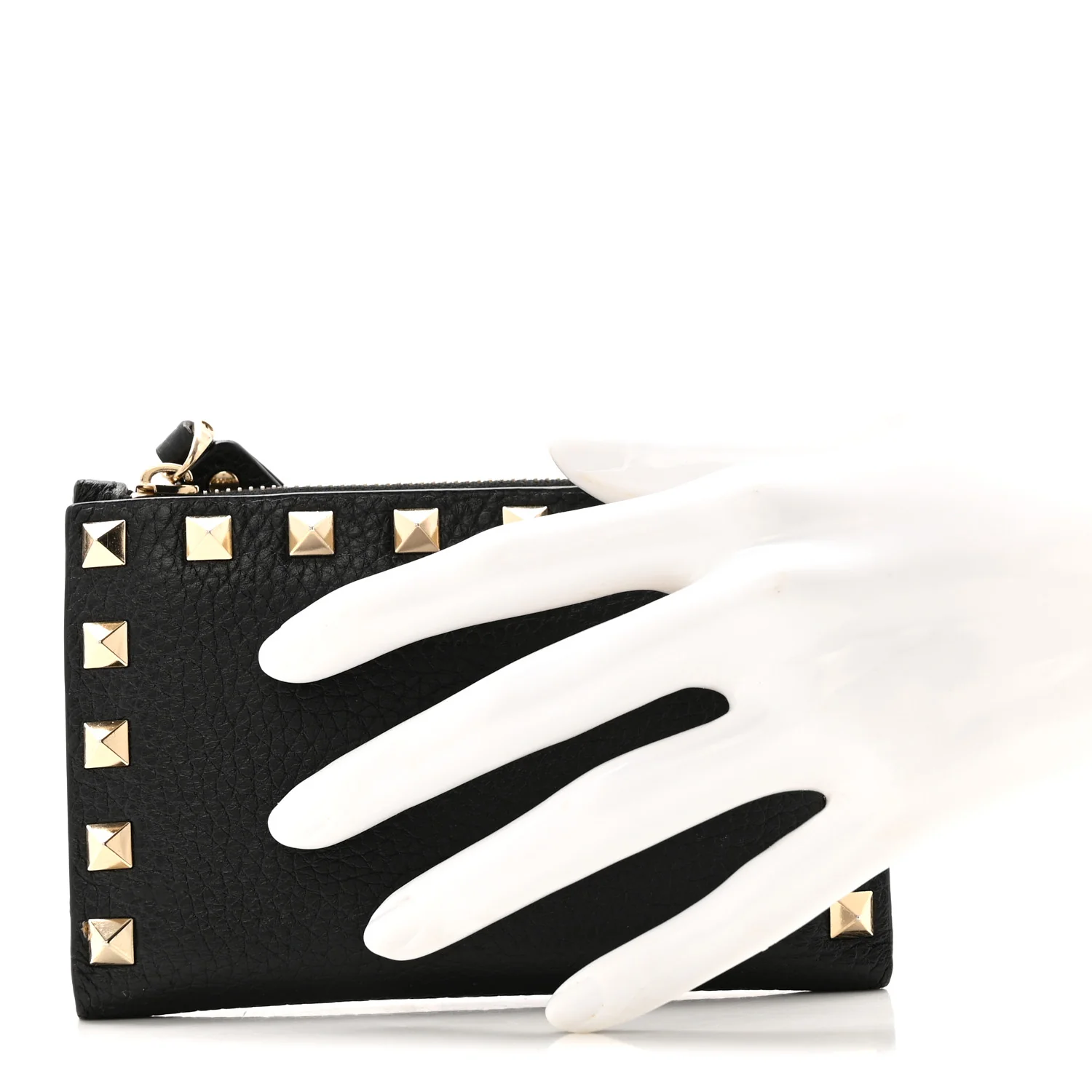 Pebbled Calfskin Rockstud Coin Case Card Holder Black - Image 4