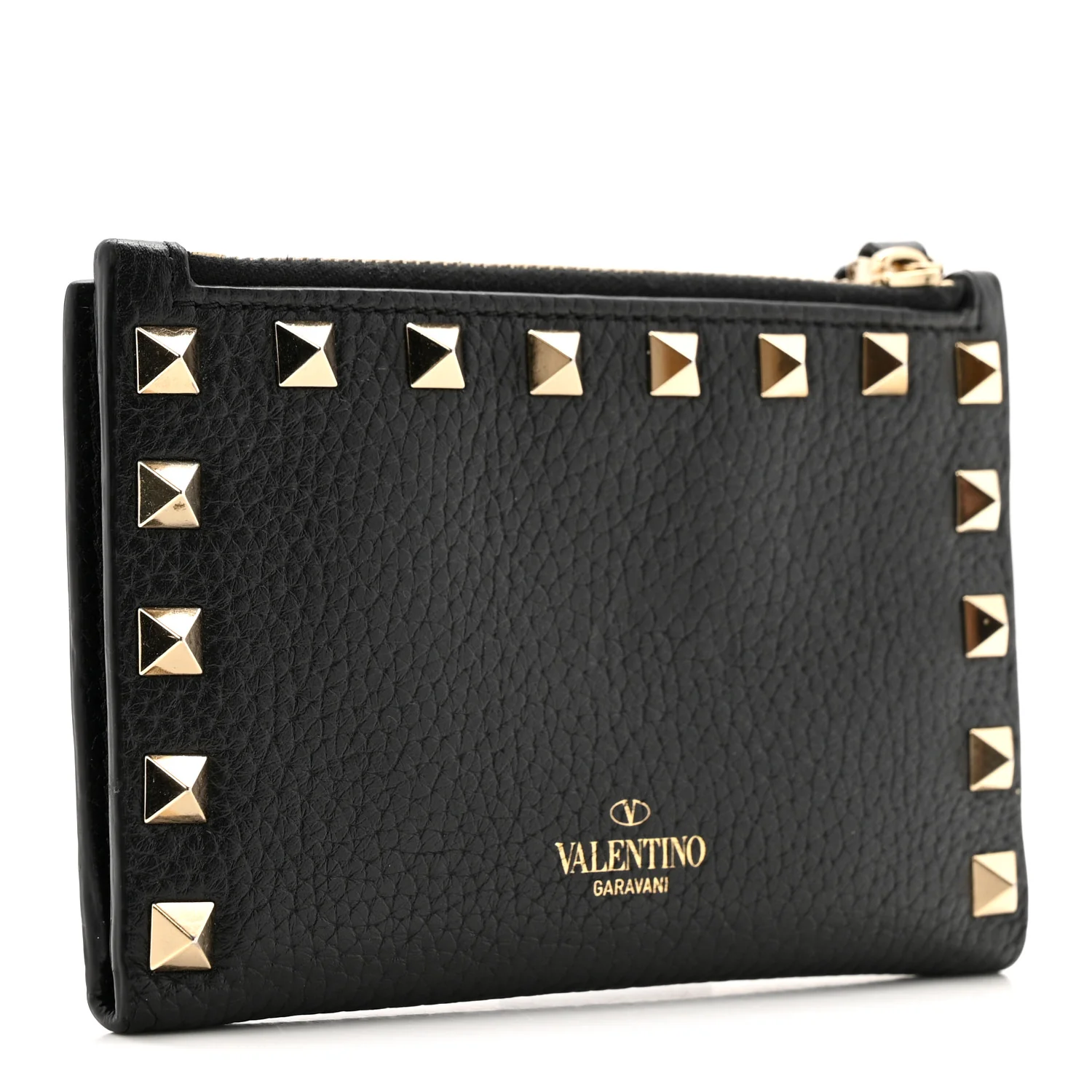 Pebbled Calfskin Rockstud Coin Case Card Holder Black - Image 6