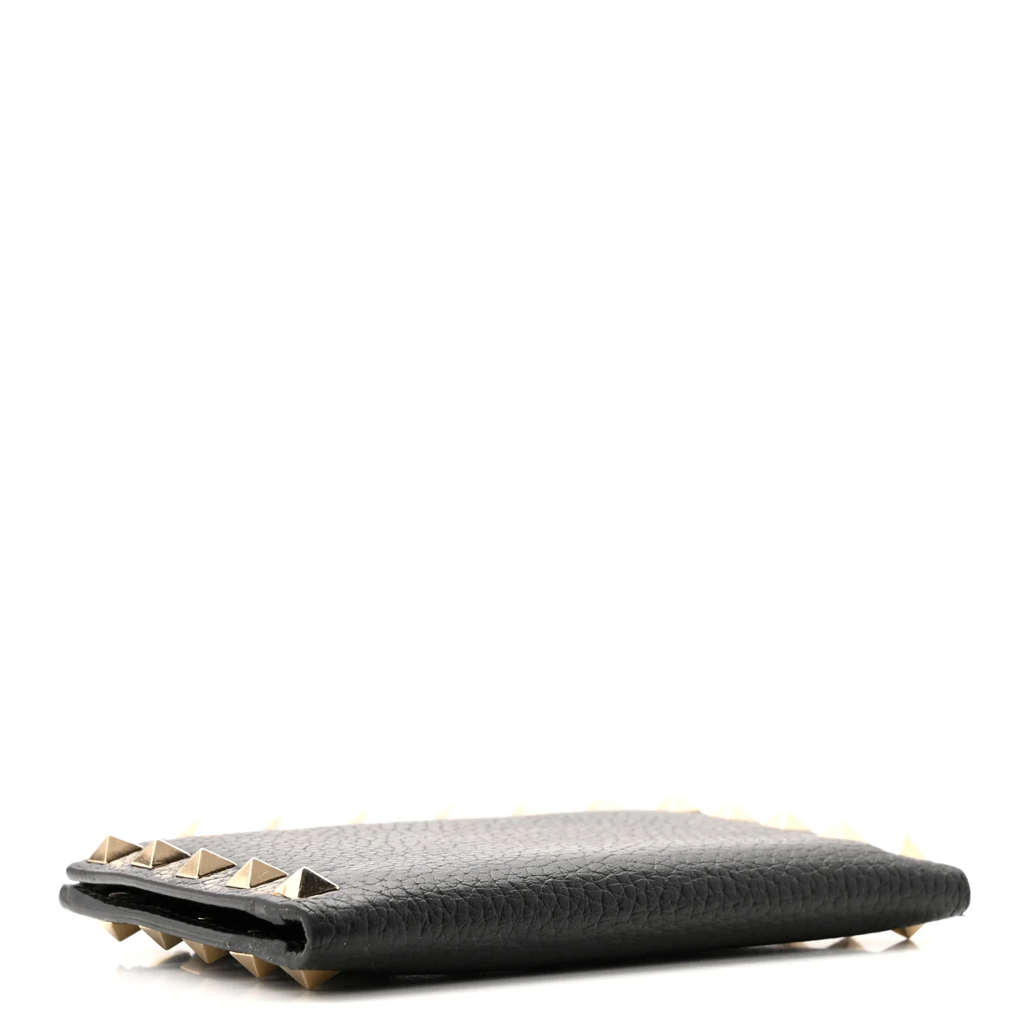 Pebbled Calfskin Rockstud Coin Case Card Holder Black - Image 8
