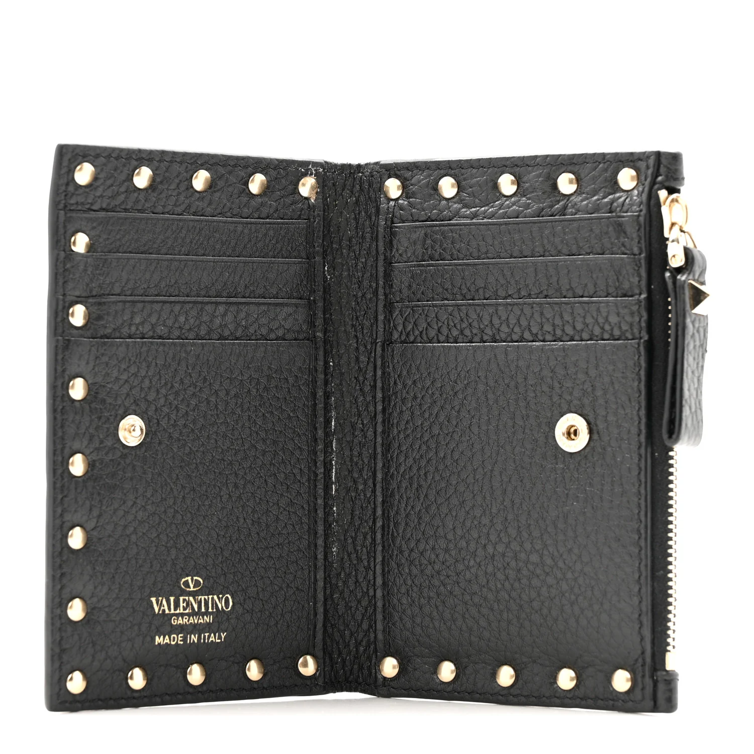 Pebbled Calfskin Rockstud Coin Case Card Holder Black - Image 9