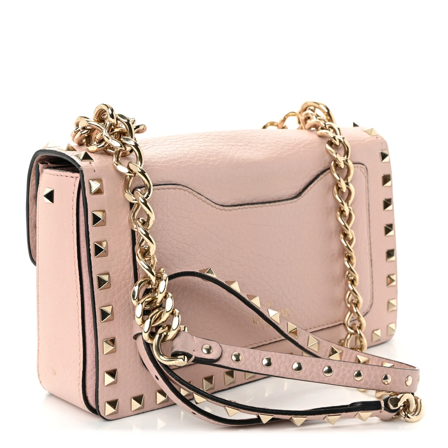 Pebbled Calfskin Rockstud Flip Lock Chain Crossbody Bag Poudre - Image 3
