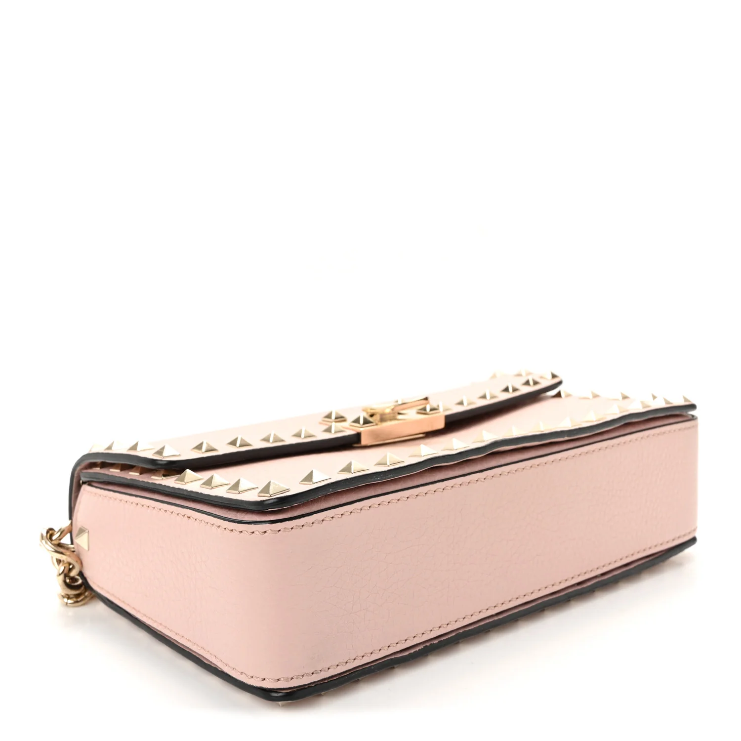 Pebbled Calfskin Rockstud Flip Lock Chain Crossbody Bag Poudre - Image 4