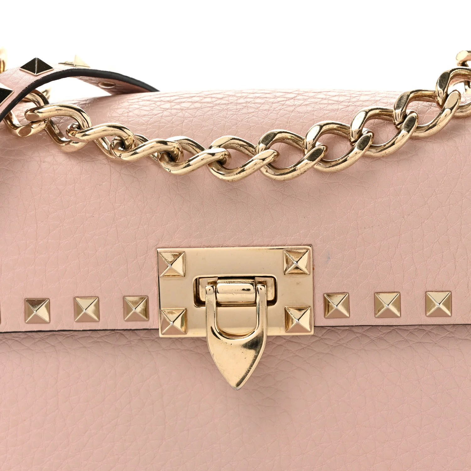 Pebbled Calfskin Rockstud Flip Lock Chain Crossbody Bag Poudre - Image 7