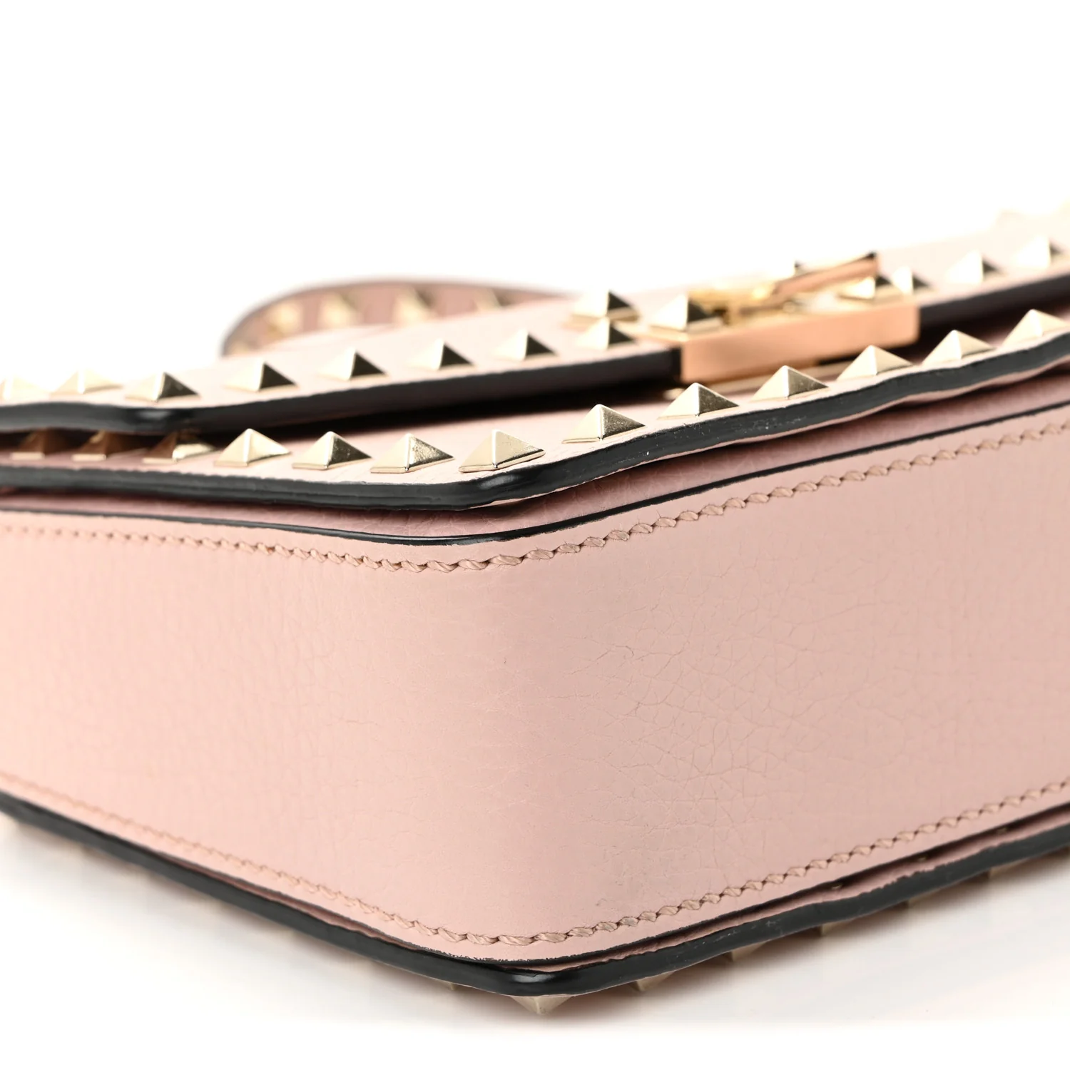 Pebbled Calfskin Rockstud Flip Lock Chain Crossbody Bag Poudre - Image 8