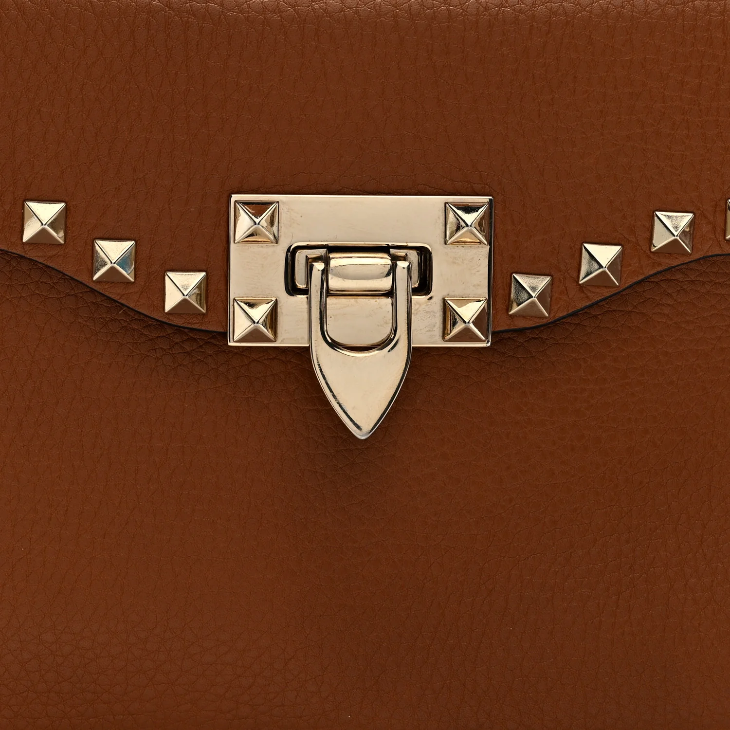 Pebbled Calfskin Rockstud Flip Lock Top Handle Bag Cognac - Image 7