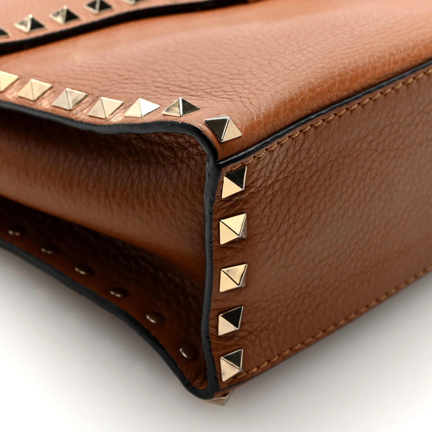 Pebbled Calfskin Rockstud Flip Lock Top Handle Bag Cognac - Image 9