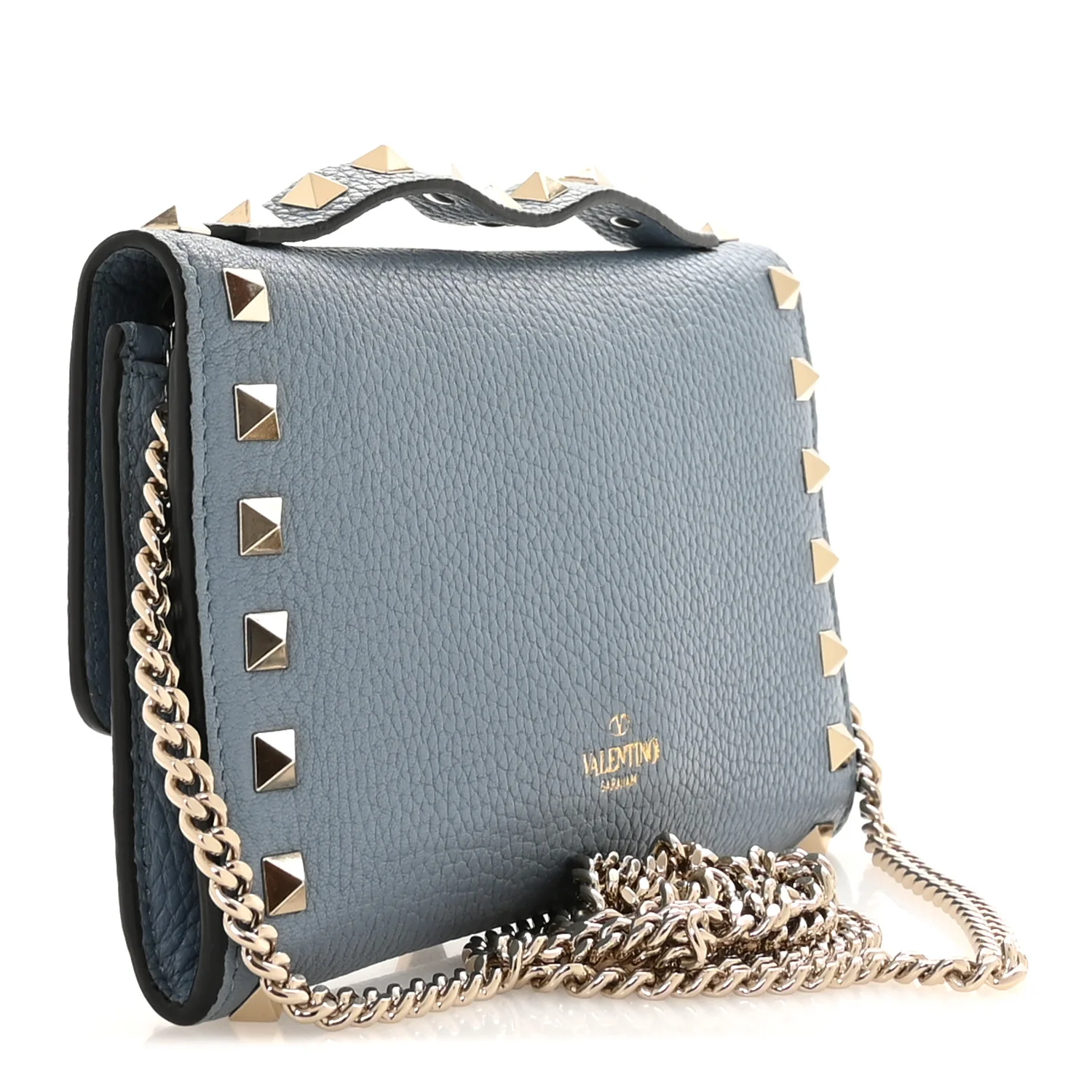 Pebbled Calfskin Rockstud Flip Lock Wallet On Chain Niagara - Image 3