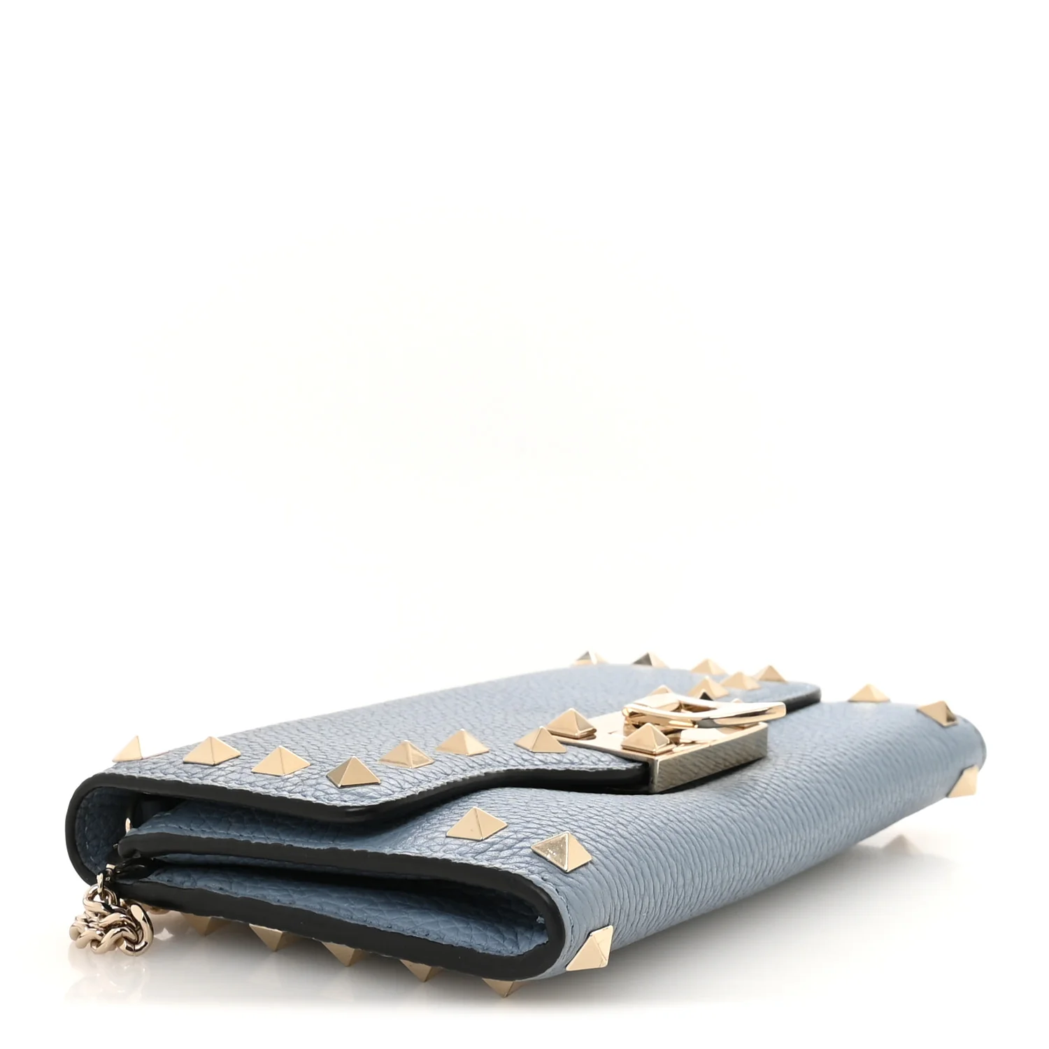 Pebbled Calfskin Rockstud Flip Lock Wallet On Chain Niagara - Image 4