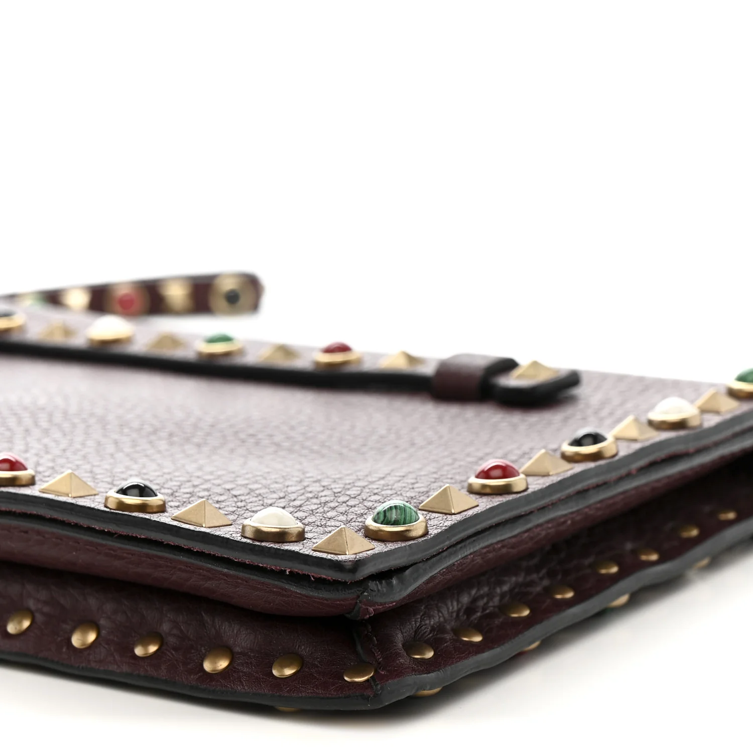 Pebbled Calfskin Rockstud Rolling Wristlet Clutch  Rubin - Image 11