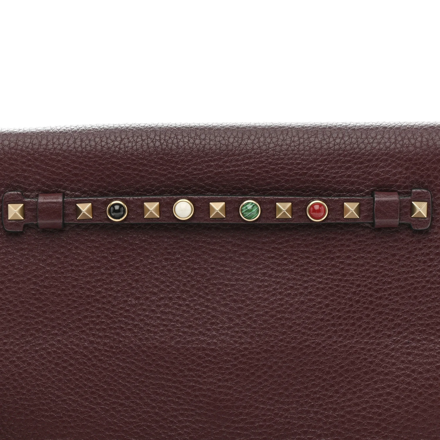 Pebbled Calfskin Rockstud Rolling Wristlet Clutch  Rubin - Image 9
