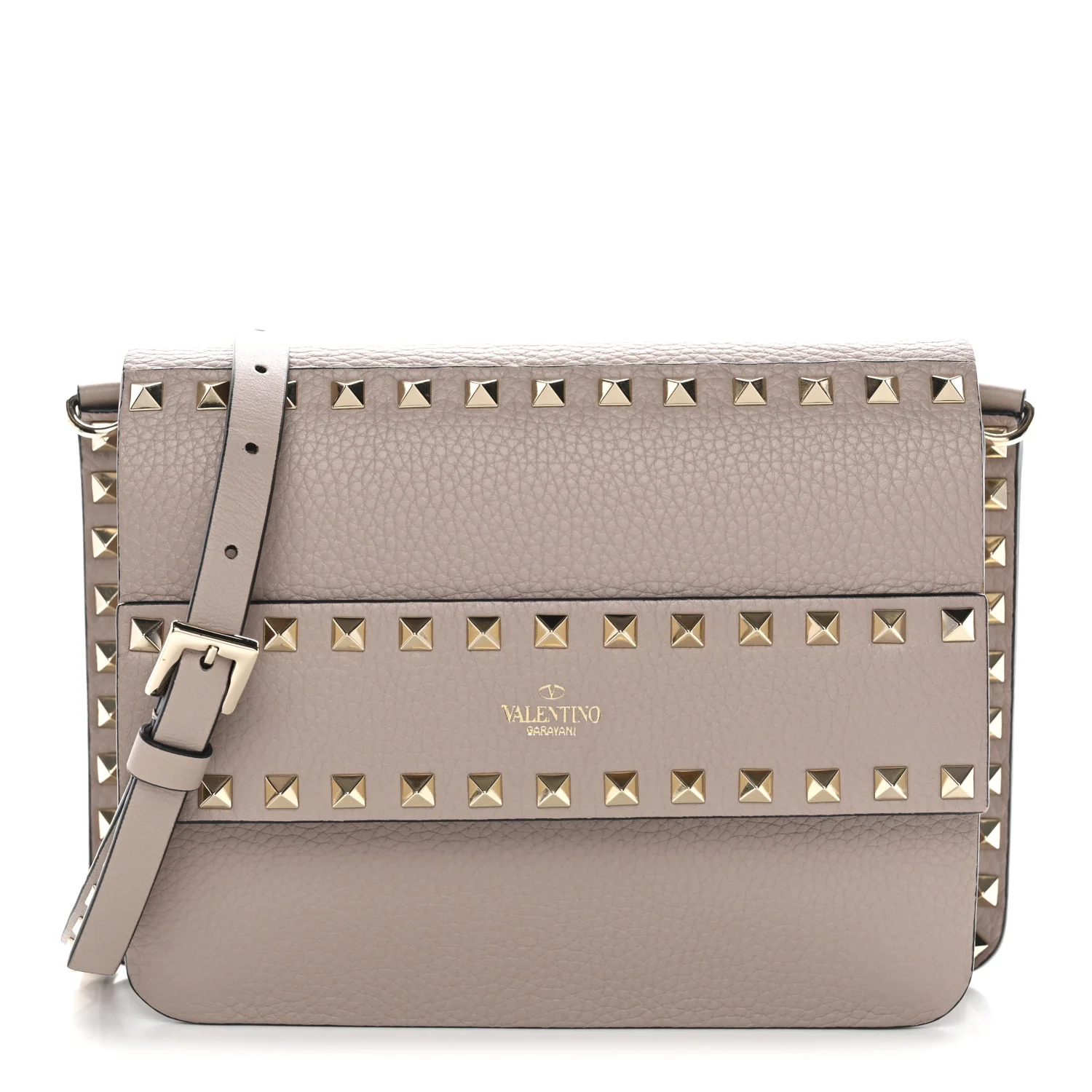 Pebbled Calfskin Rockstud Side Slip Crossbody Poudre