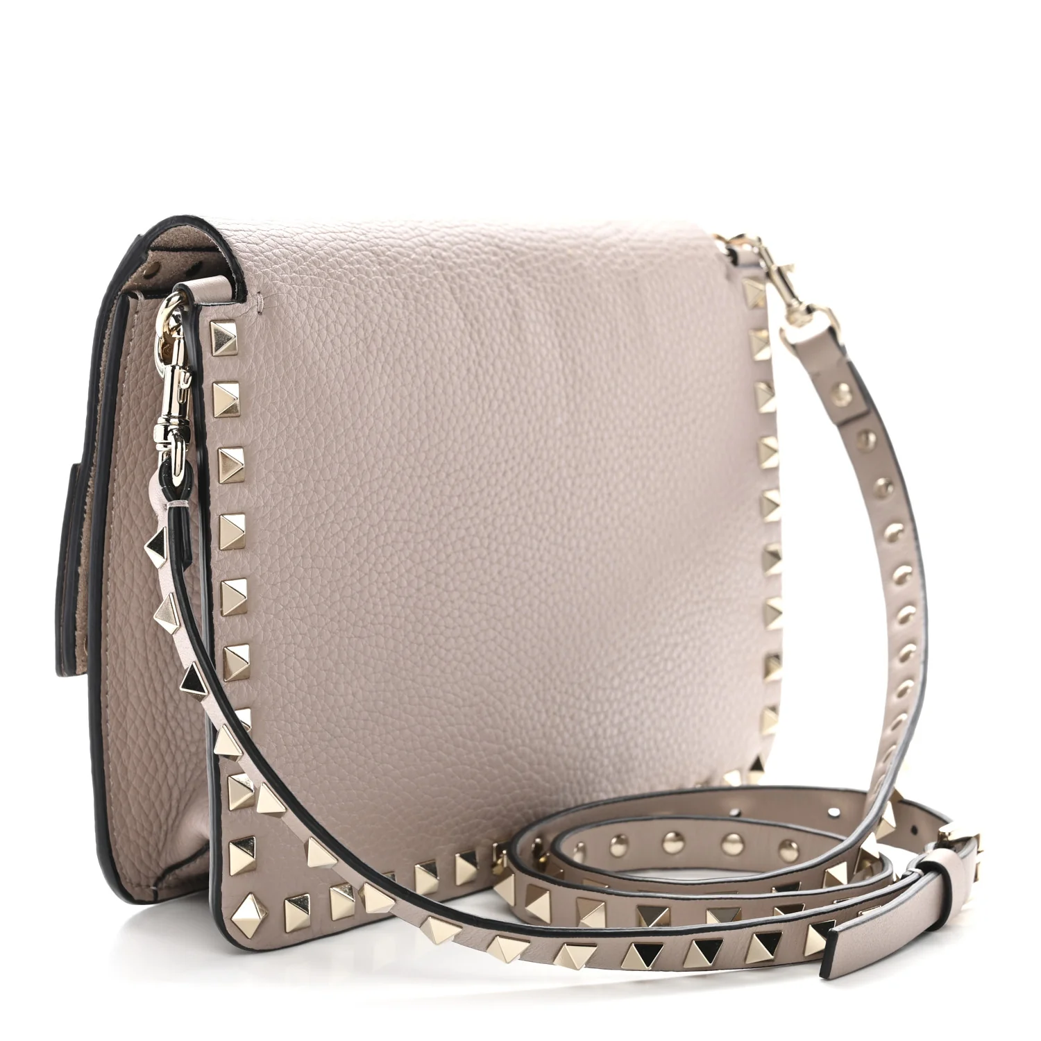 Pebbled Calfskin Rockstud Side Slip Crossbody Poudre - Image 3
