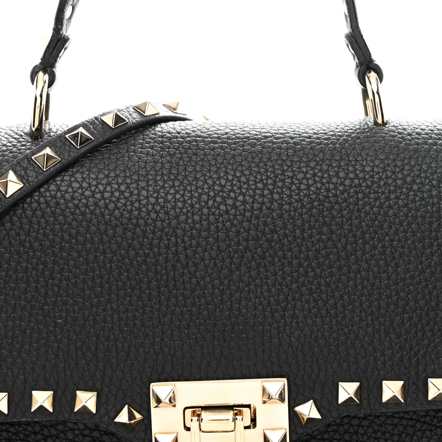 Pebbled Calfskin Rockstud Single Handle Flap Bag Black - Image 7