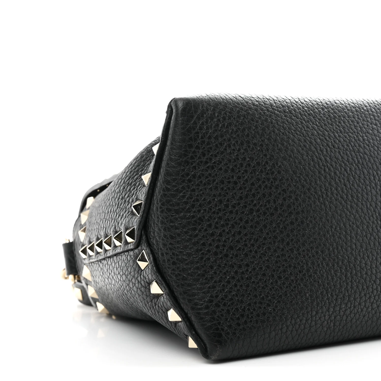 Pebbled Calfskin Rockstud Single Handle Flap Bag Black - Image 8