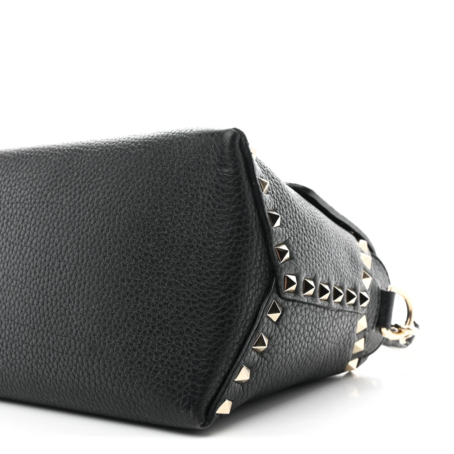 Pebbled Calfskin Rockstud Single Handle Flap Bag Black - Image 9
