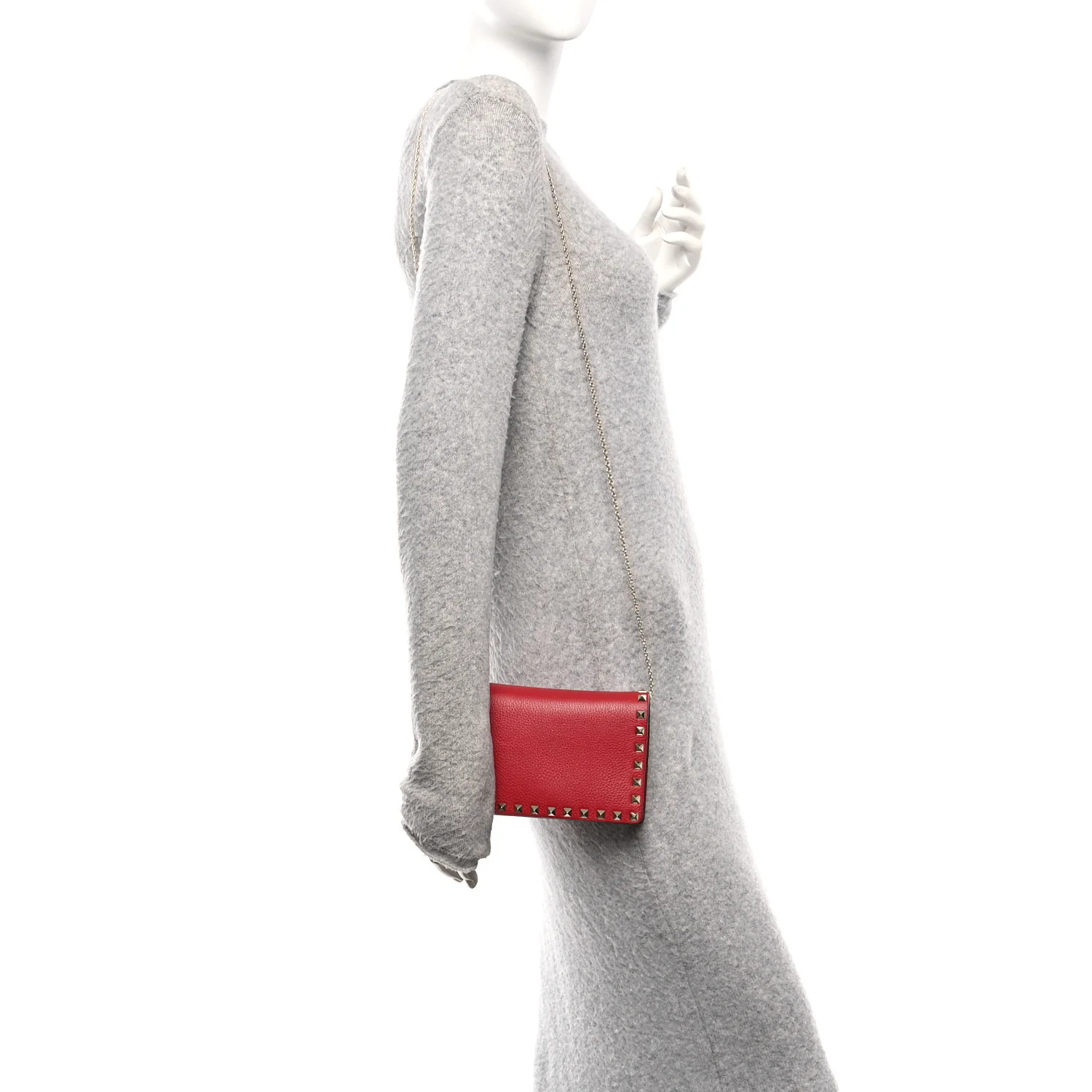 Pebbled Calfskin Rockstud Wallet on Chain Rouge Pur - Image 2