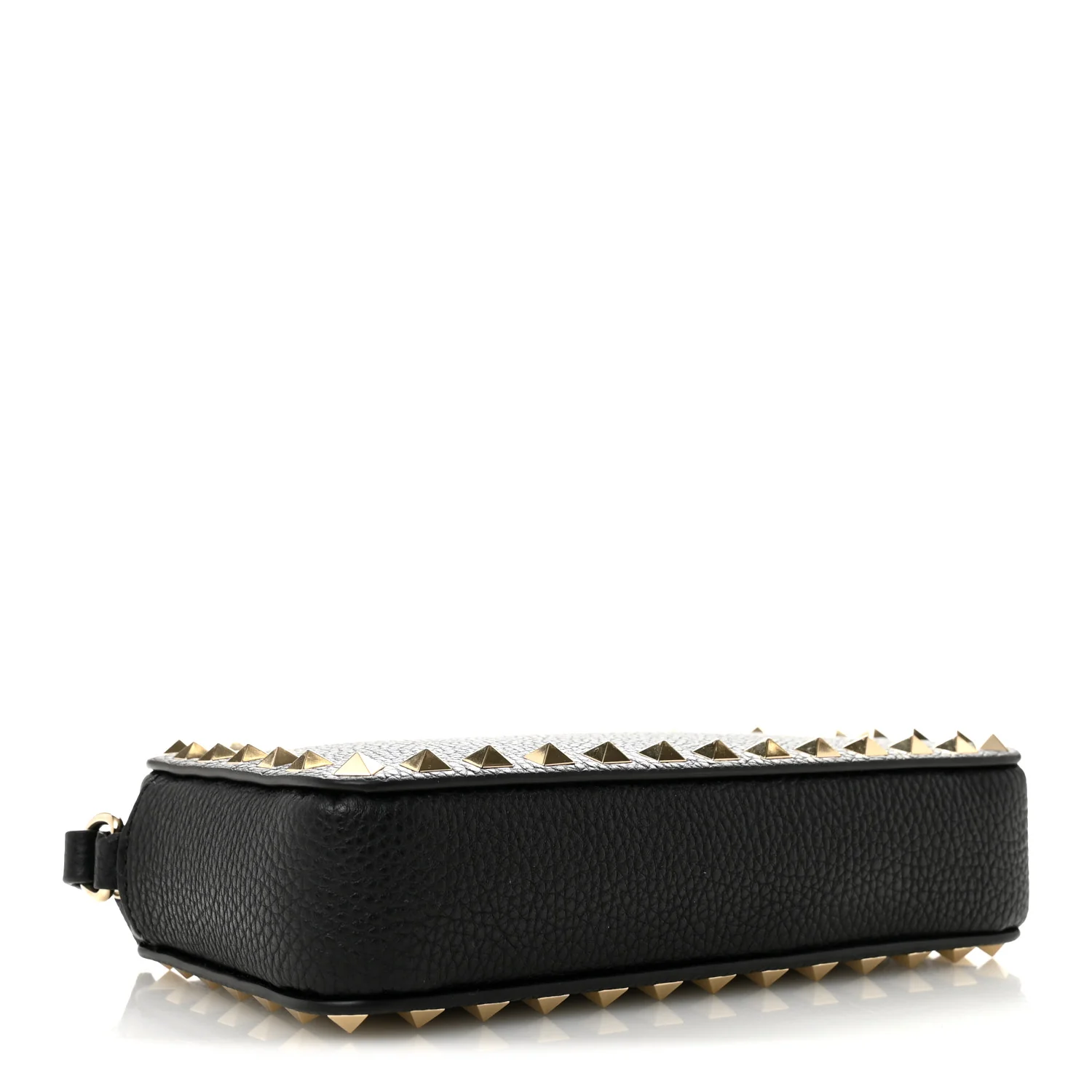 Pebbled Calfskin Rockstud Wristlet Zip Pouch Black - Image 4