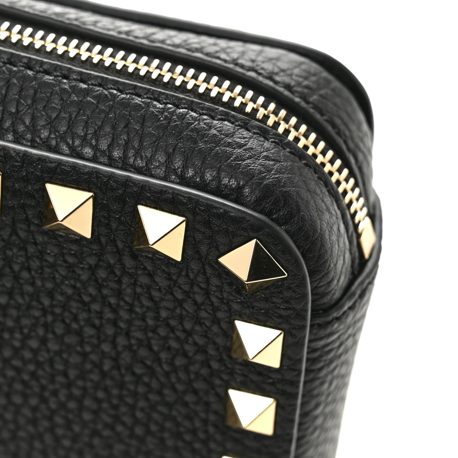 Pebbled Calfskin Rockstud Wristlet Zip Pouch Black - Image 9