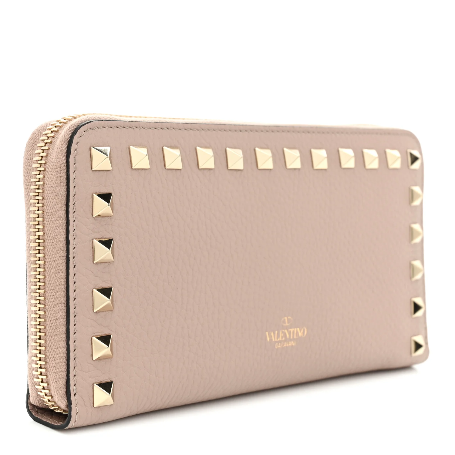 Pebbled Calfskin Rockstud Zip Around Wallet Poudre - Image 3