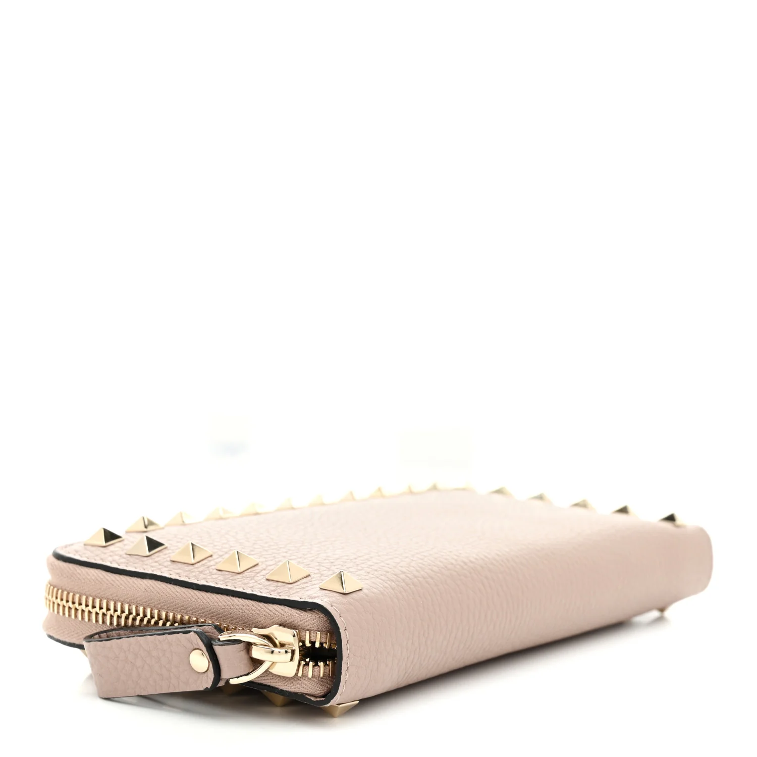 Pebbled Calfskin Rockstud Zip Around Wallet Poudre - Image 4