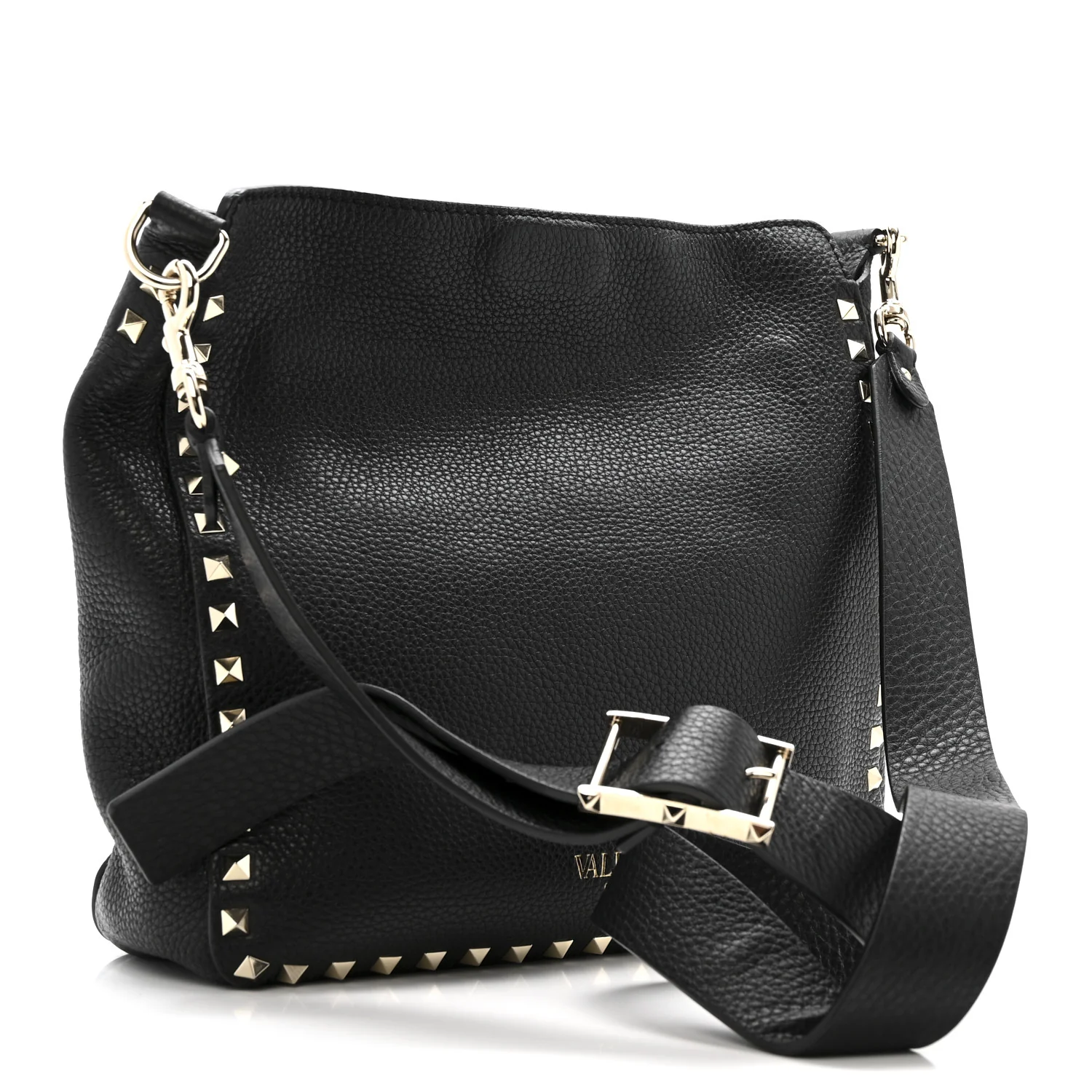 Pebbled Calfskin Small Rockstud Flip-Lock Messenger Bag Black - Image 3