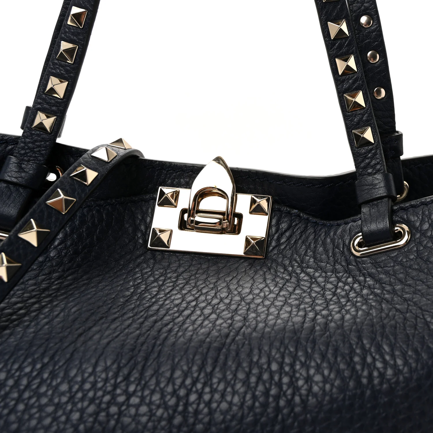 Pebbled Calfskin Small Rockstud Tote Deep Denim - Image 7