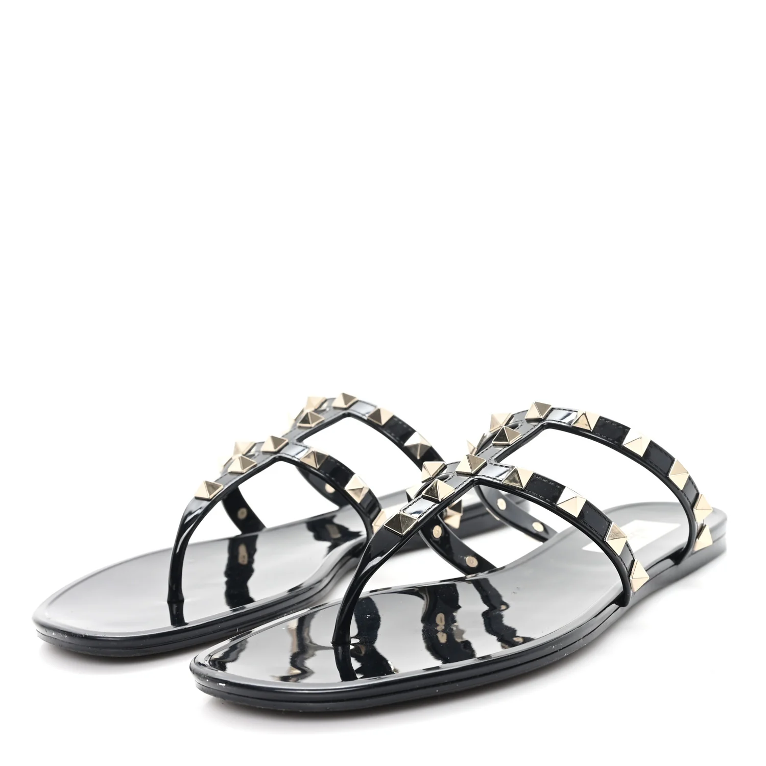 PVC Jelly Rockstud Caged Flat Thong Sandals 38 Black - Image 4