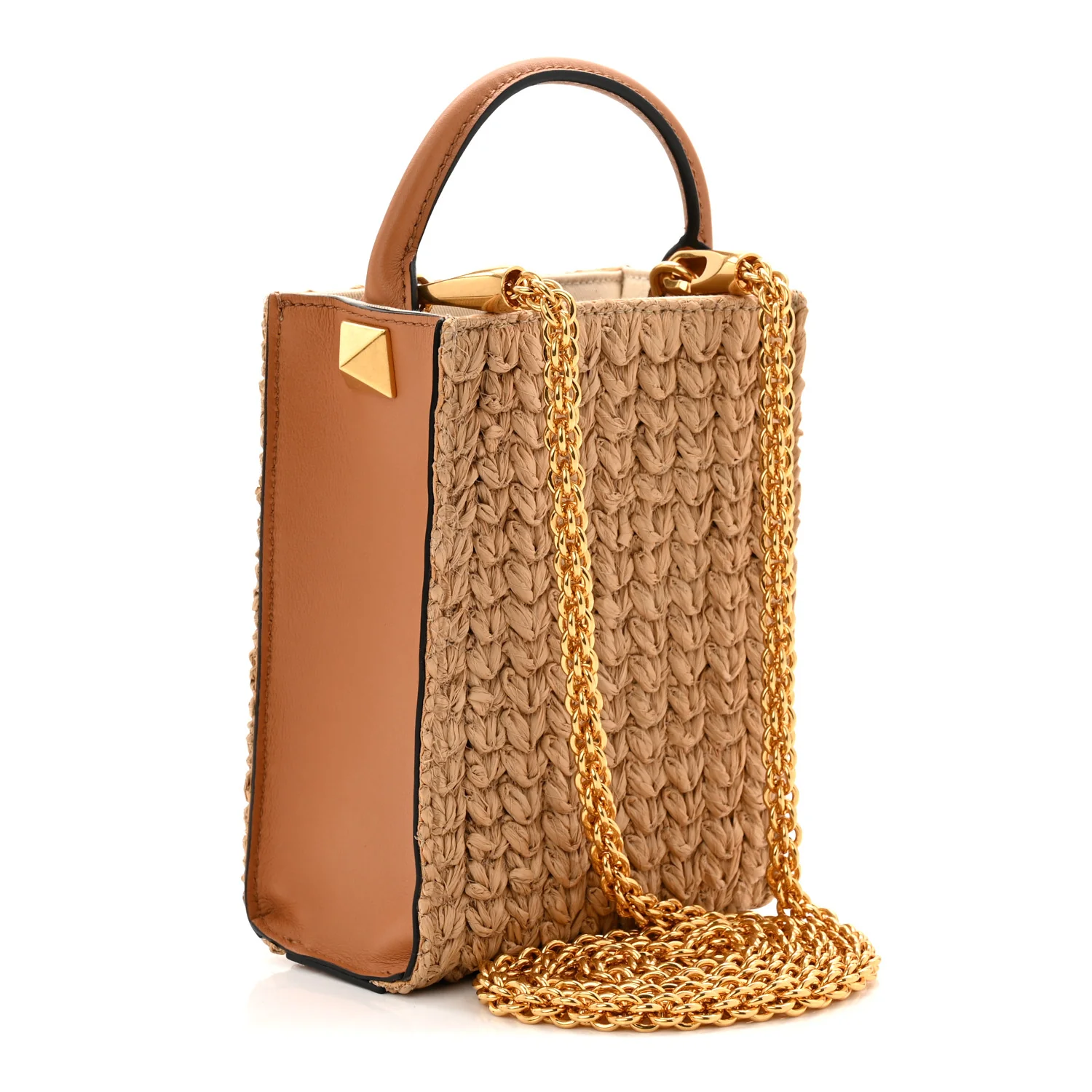 Raffia Calfskin Vlogo Top Handle Bag Naturale Light Brown - Image 3