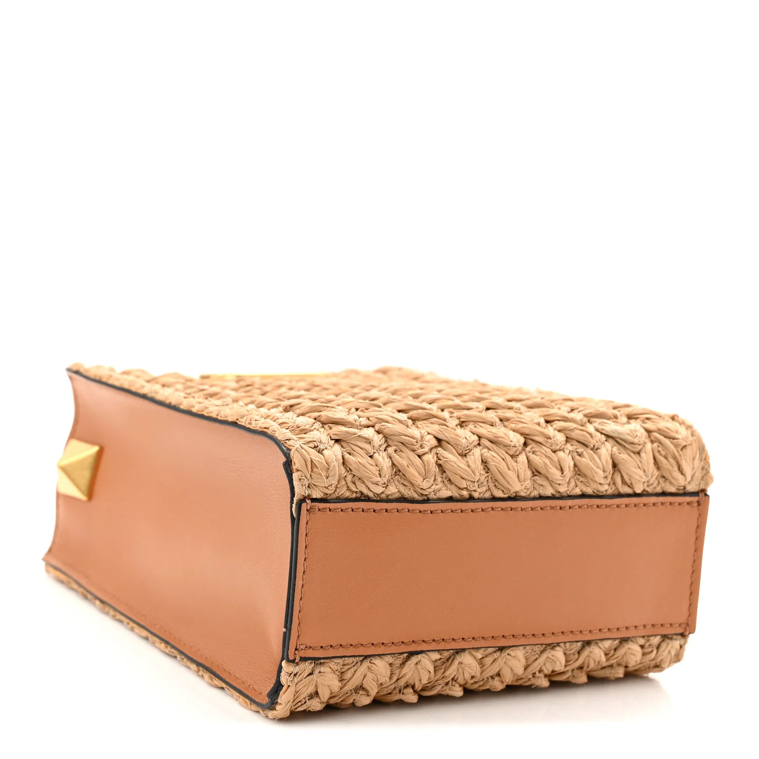 Raffia Calfskin Vlogo Top Handle Bag Naturale Light Brown - Image 4