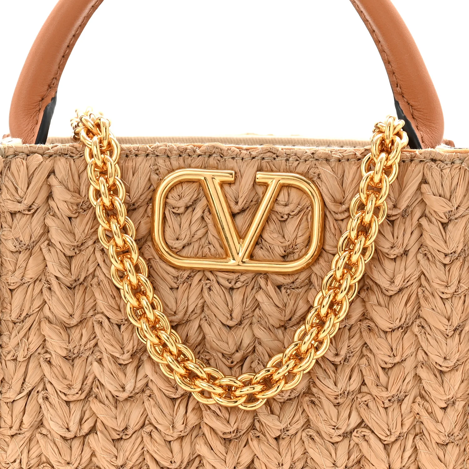 Raffia Calfskin Vlogo Top Handle Bag Naturale Light Brown - Image 7